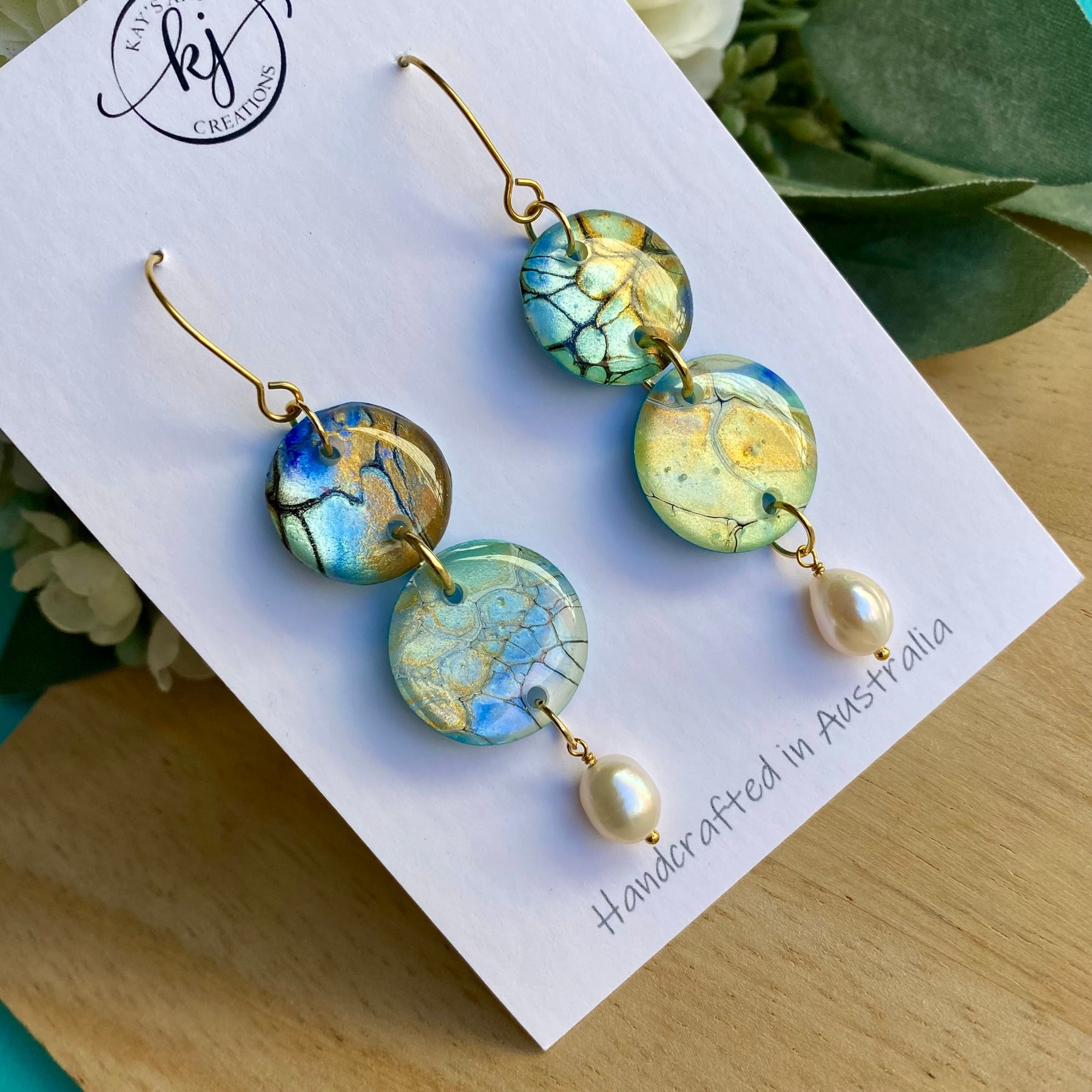 Pretty Hand-Painted Earrings with Freshwater Pearls