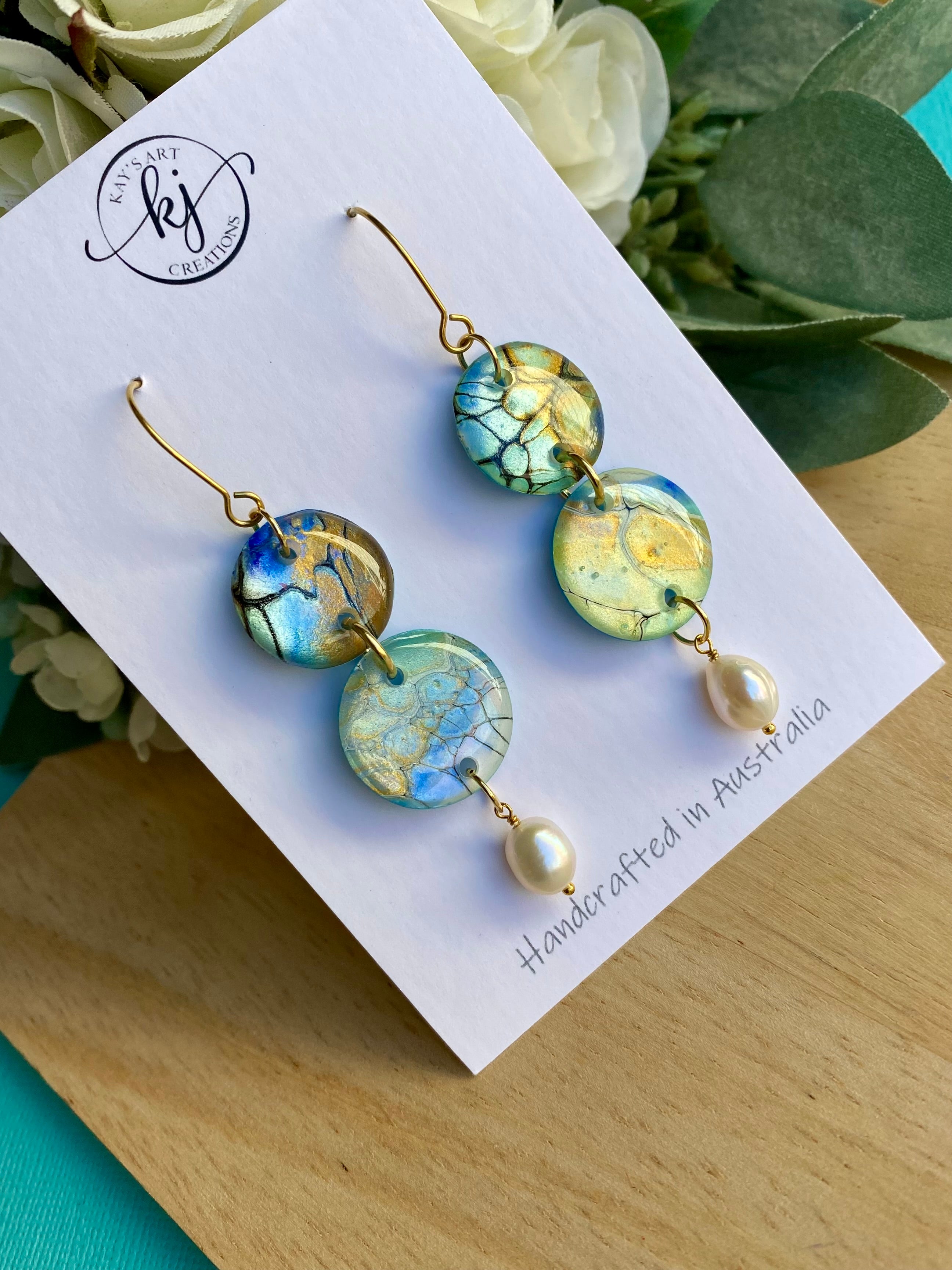 Pretty Hand-Painted Earrings with Freshwater Pearls