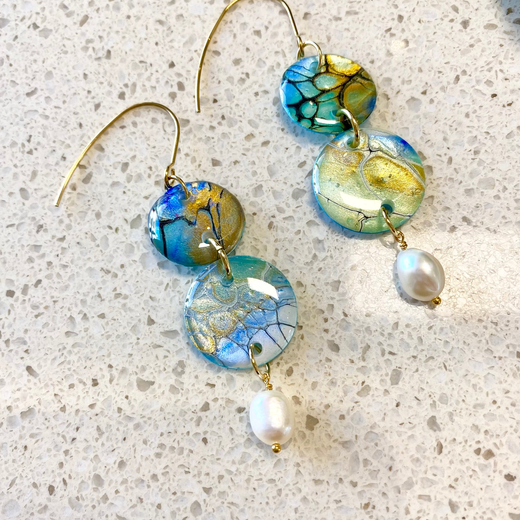 Pretty Hand-Painted Earrings with Freshwater Pearls