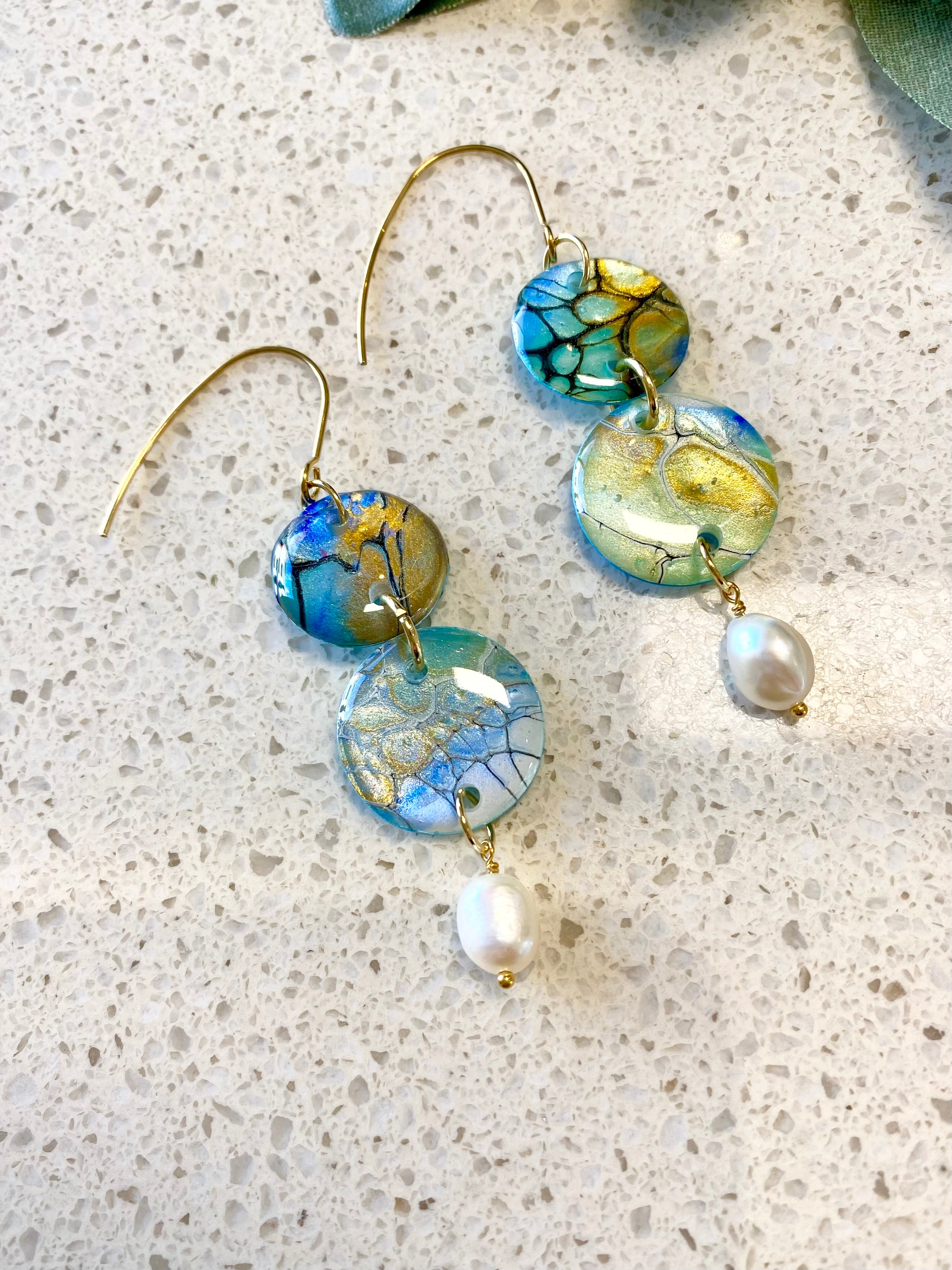 Pretty Hand-Painted Earrings with Freshwater Pearls