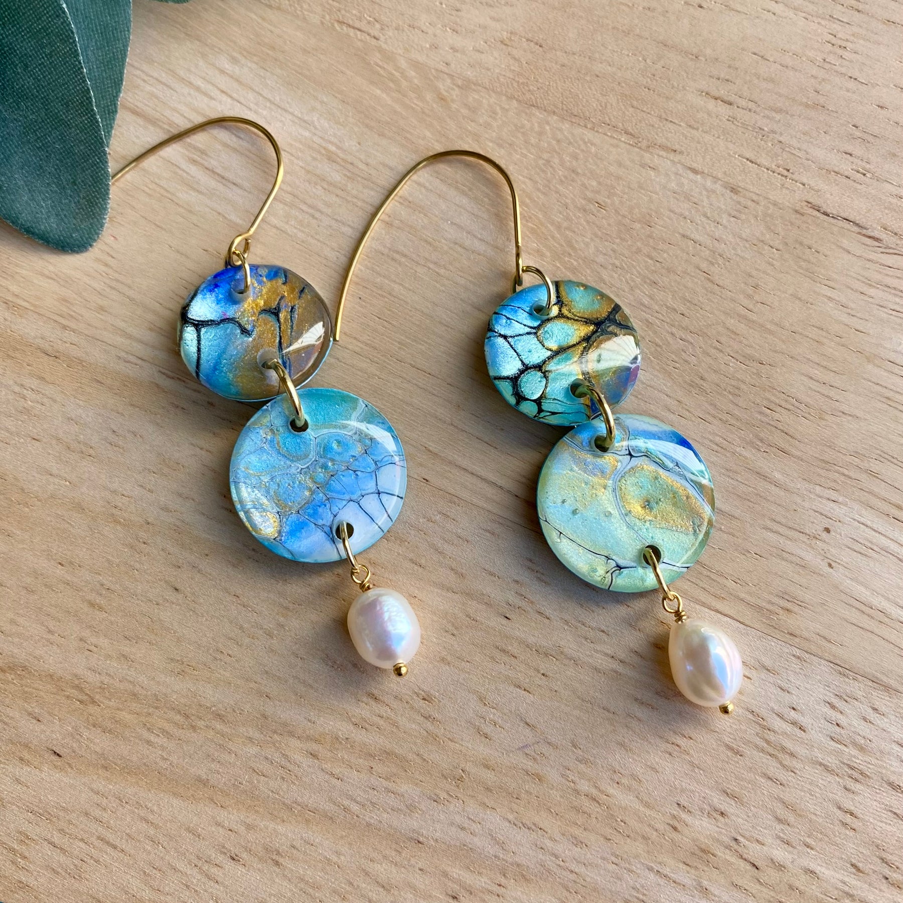 Pretty Hand-Painted Earrings with Freshwater Pearls
