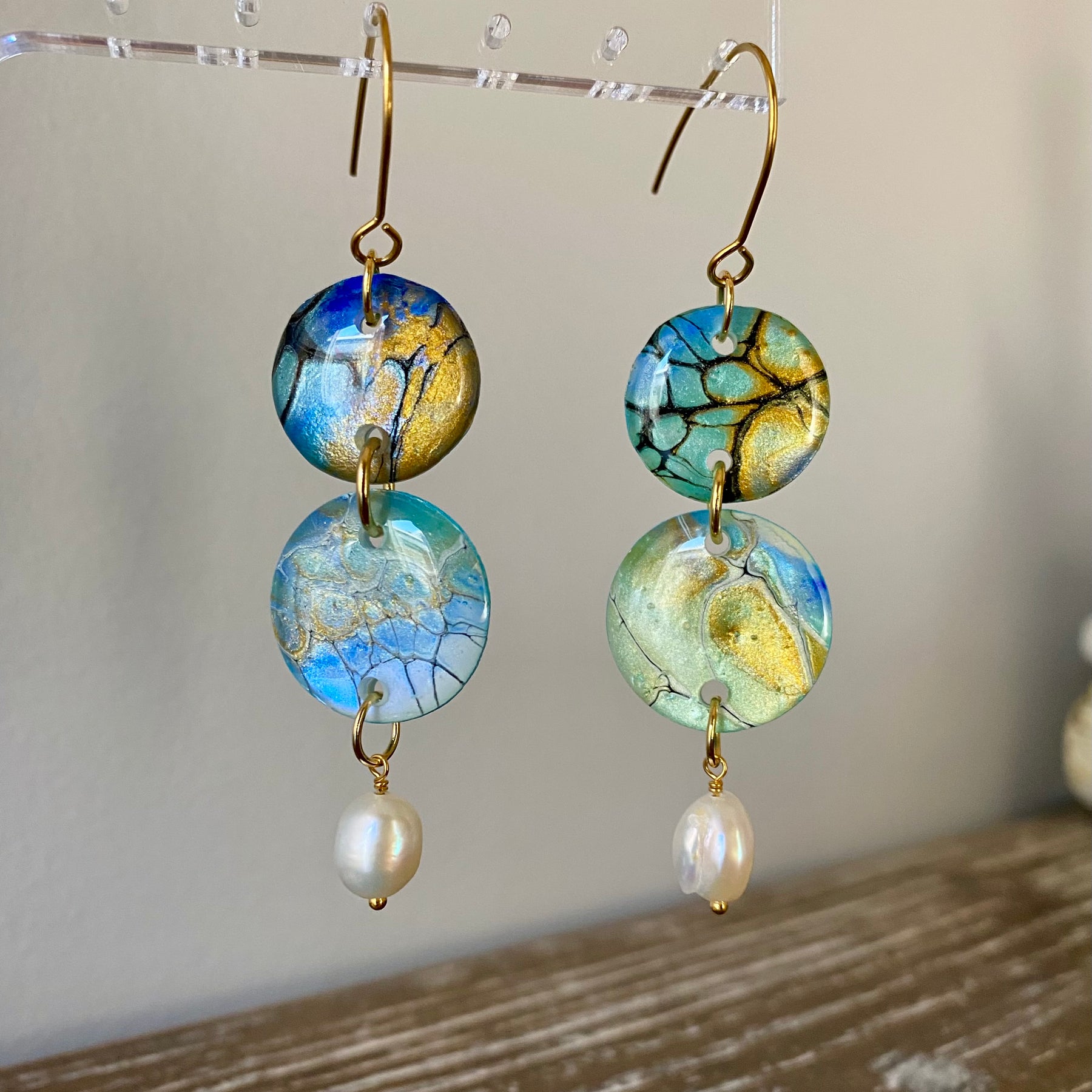 Pretty Hand-Painted Earrings with Freshwater Pearls
