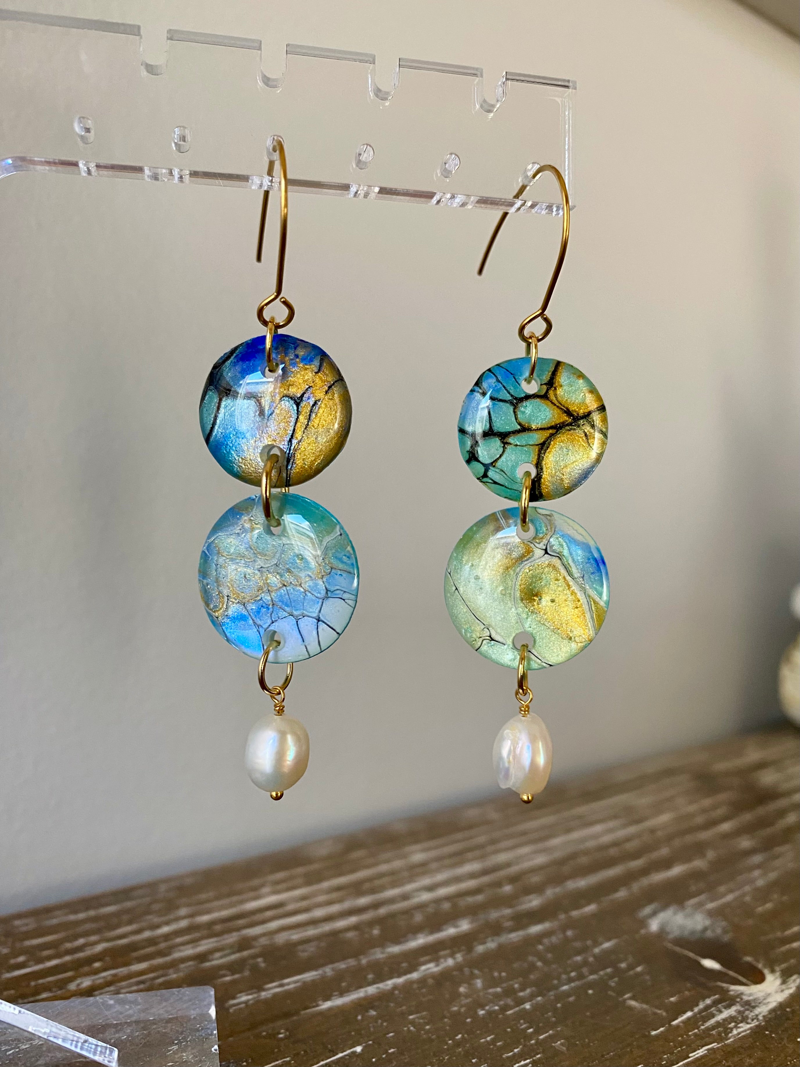 Pretty Hand-Painted Earrings with Freshwater Pearls