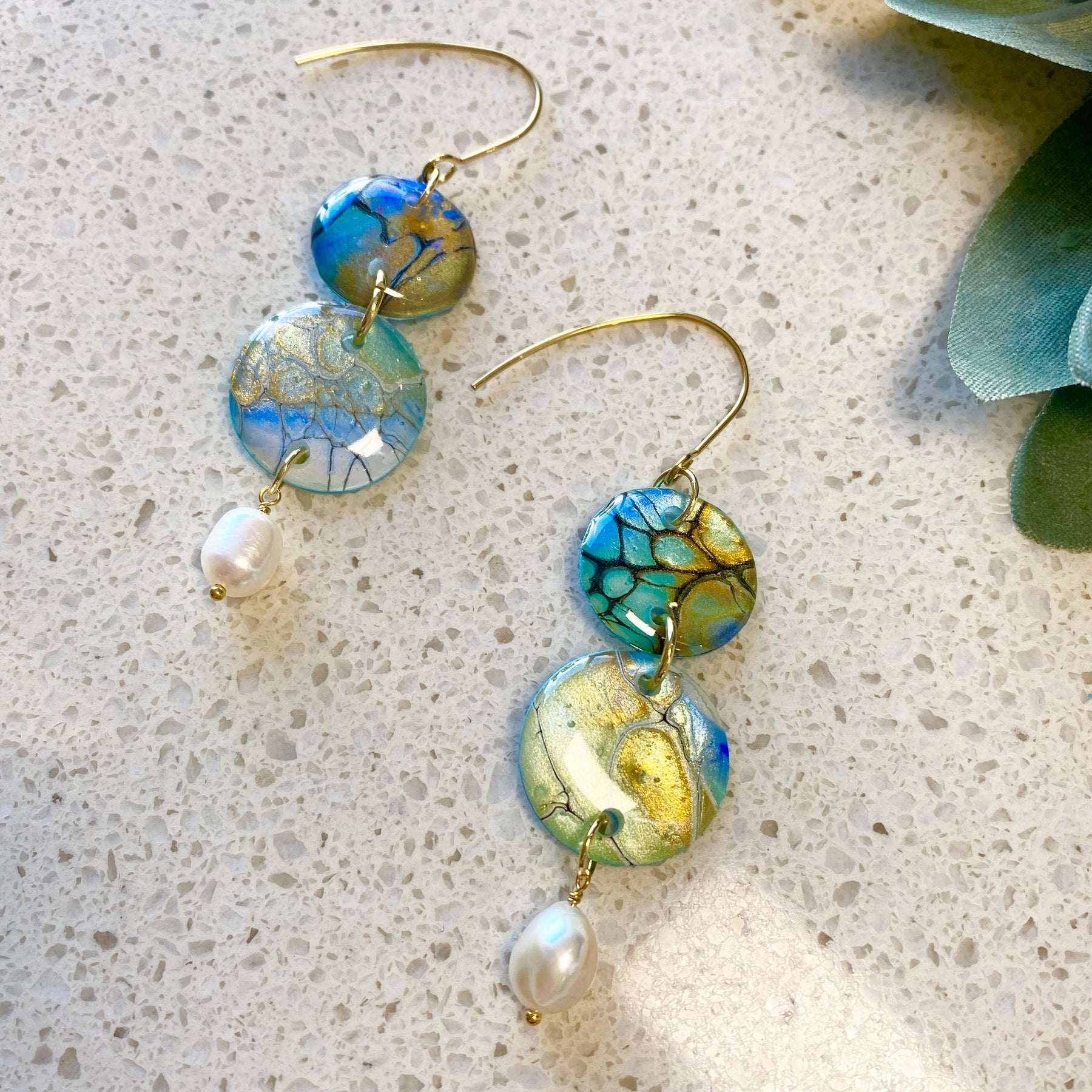 Pretty Hand-Painted Earrings with Freshwater Pearls