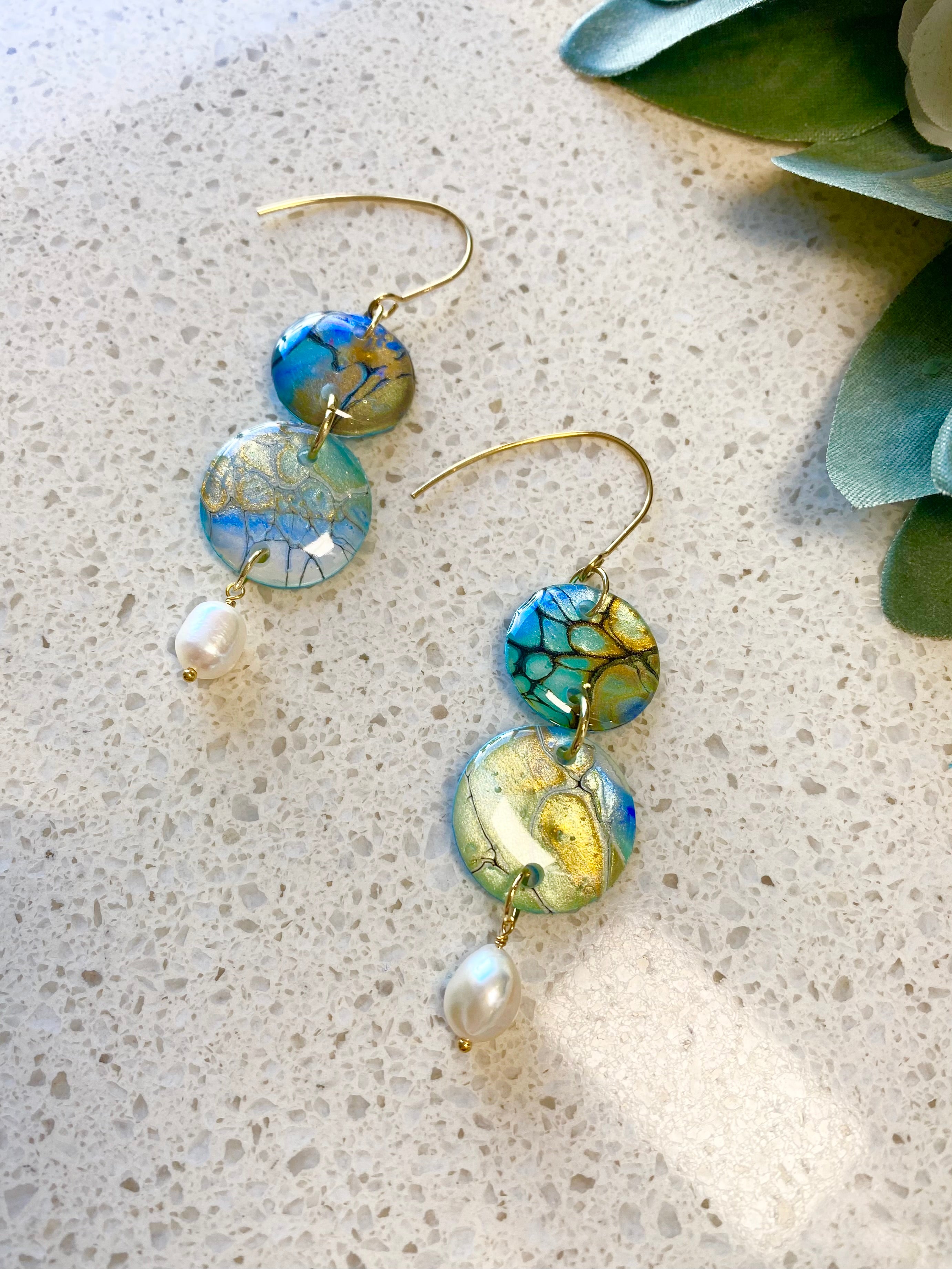 Pretty Hand-Painted Earrings with Freshwater Pearls