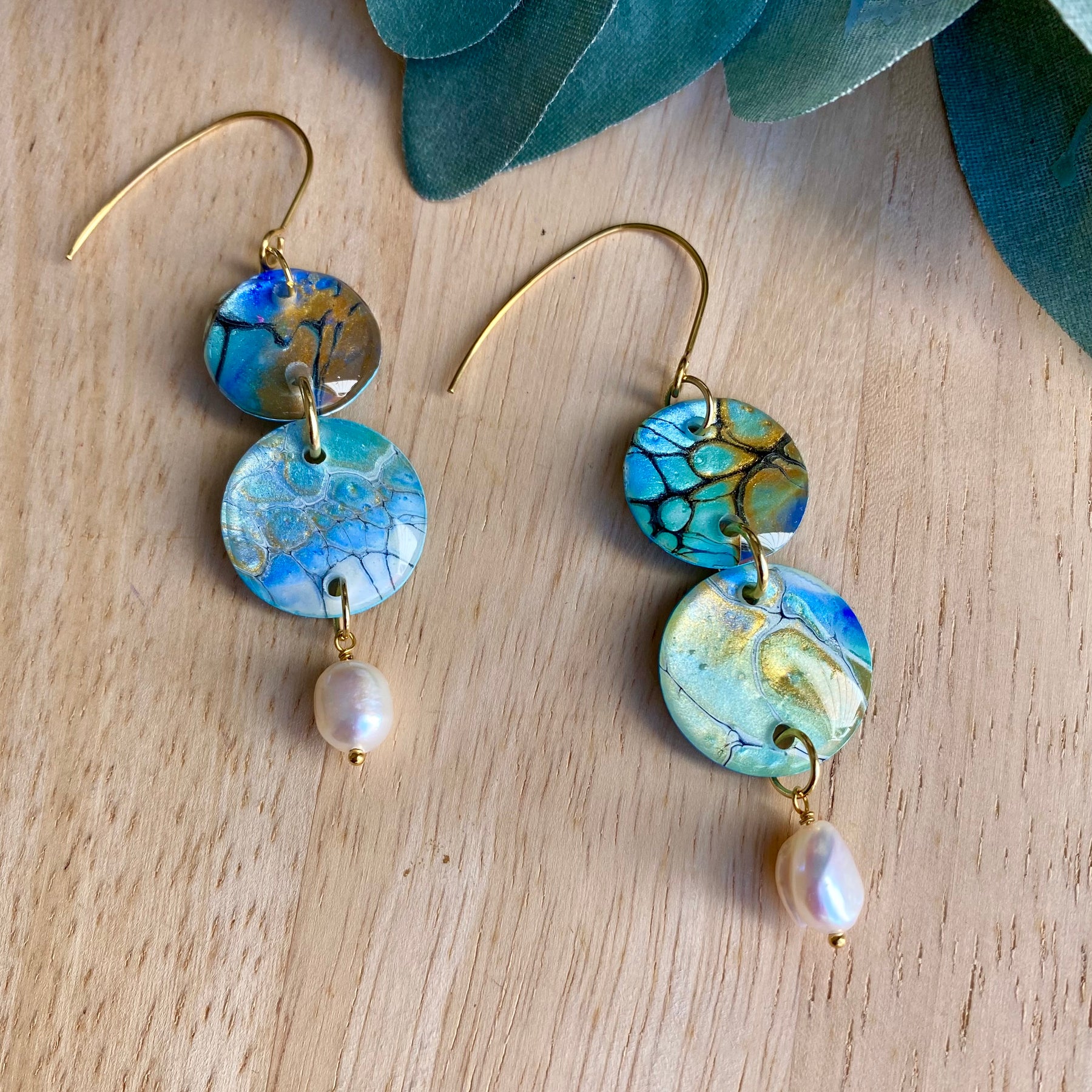 Pretty Hand-Painted Earrings with Freshwater Pearls