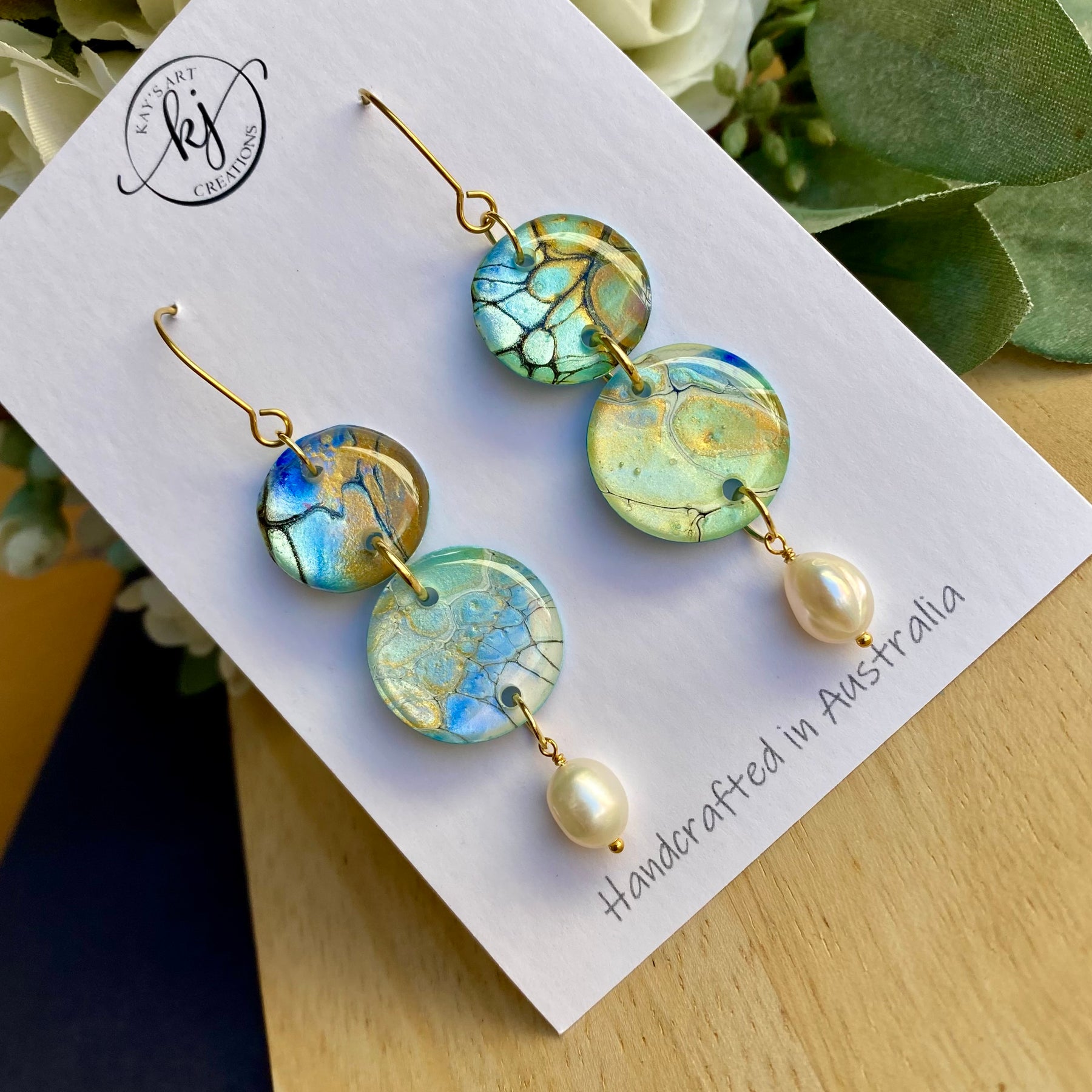 Pretty Hand-Painted Earrings with Freshwater Pearls