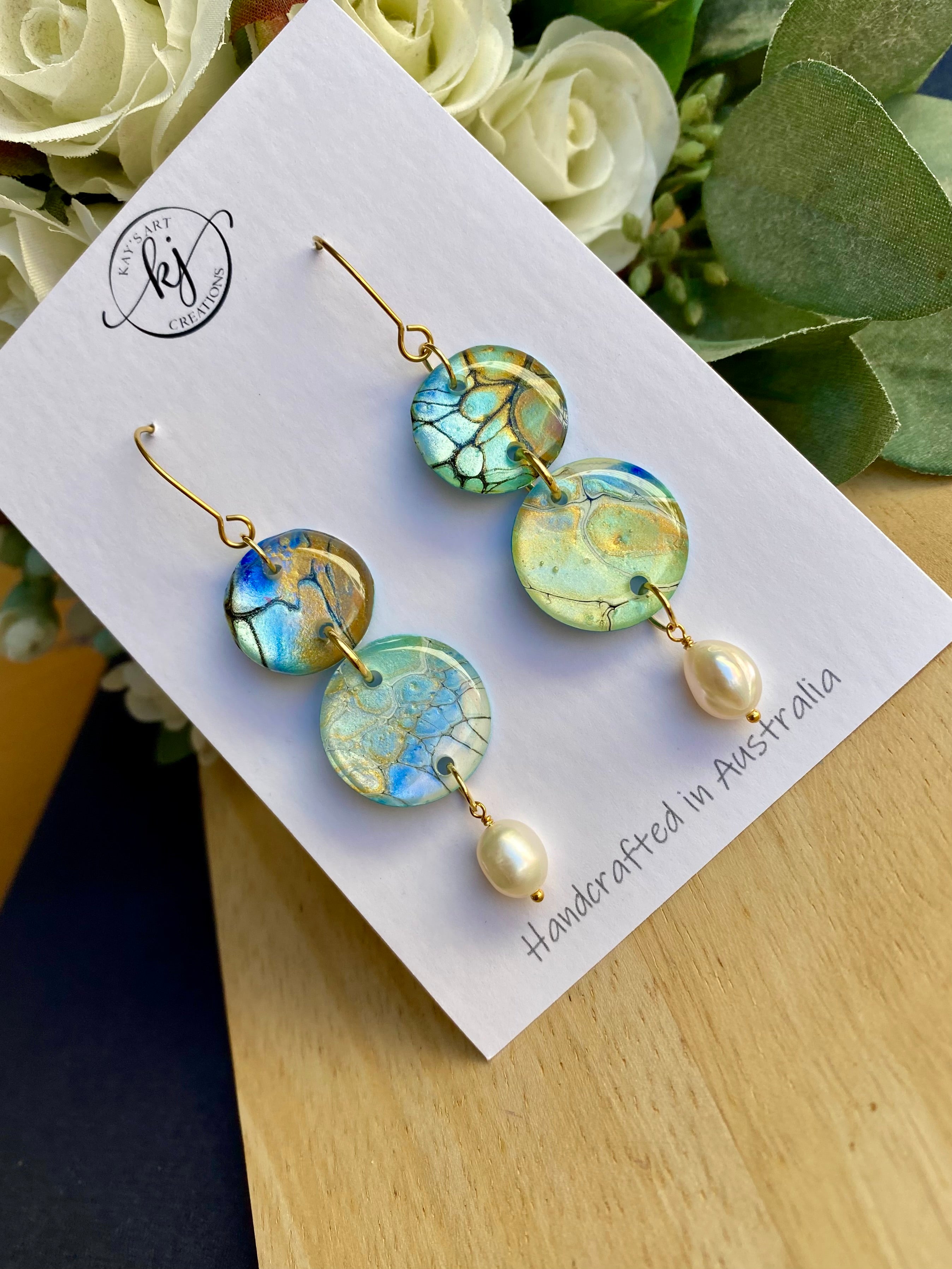 Pretty Hand-Painted Earrings with Freshwater Pearls