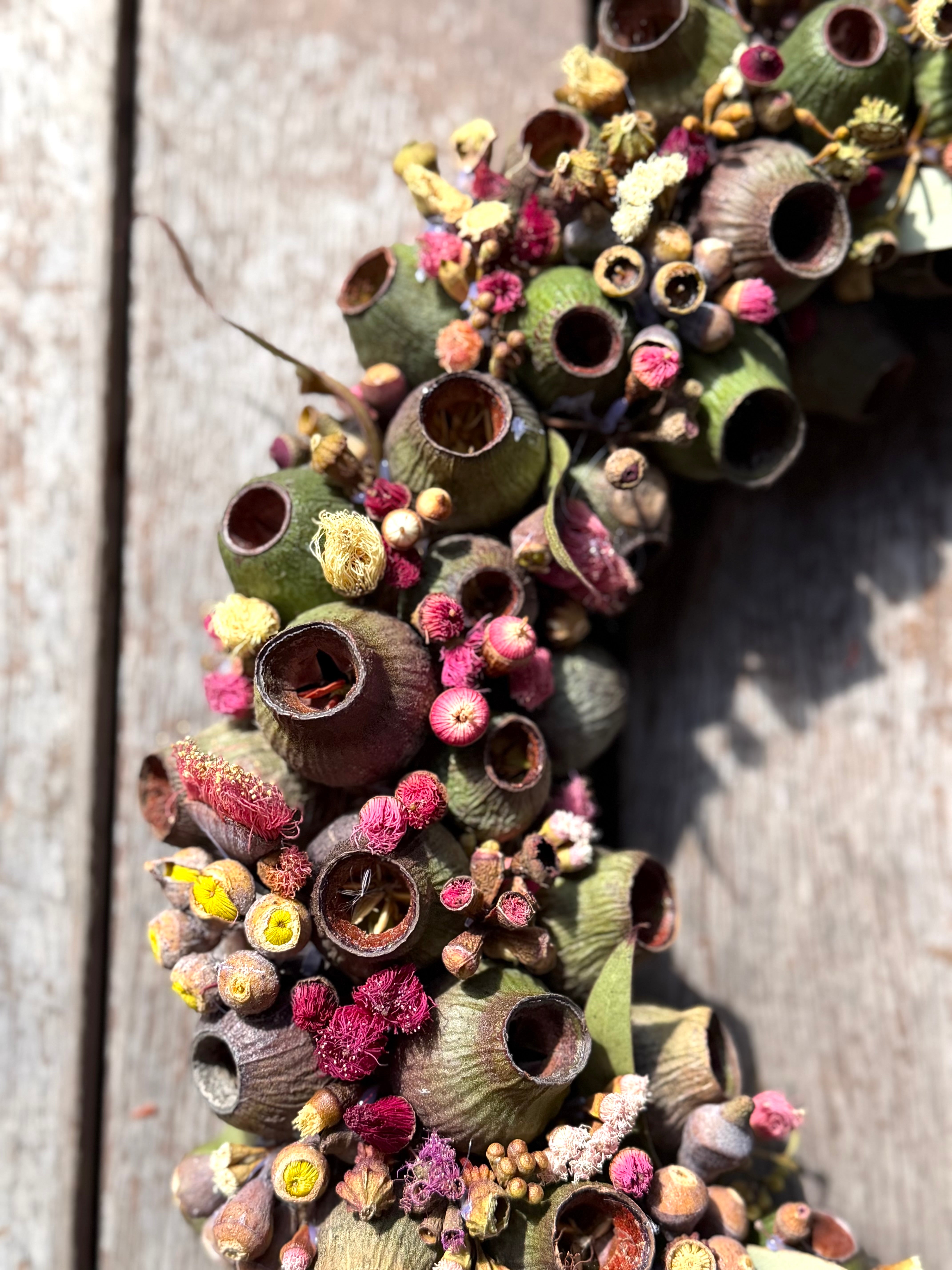 Australian Gumnut Wreath | Handmade Native Floral Wreath | Dried Eucalyptus & Gumnut Decor | Rustic Botanical Door Wreath | bushland Jewels