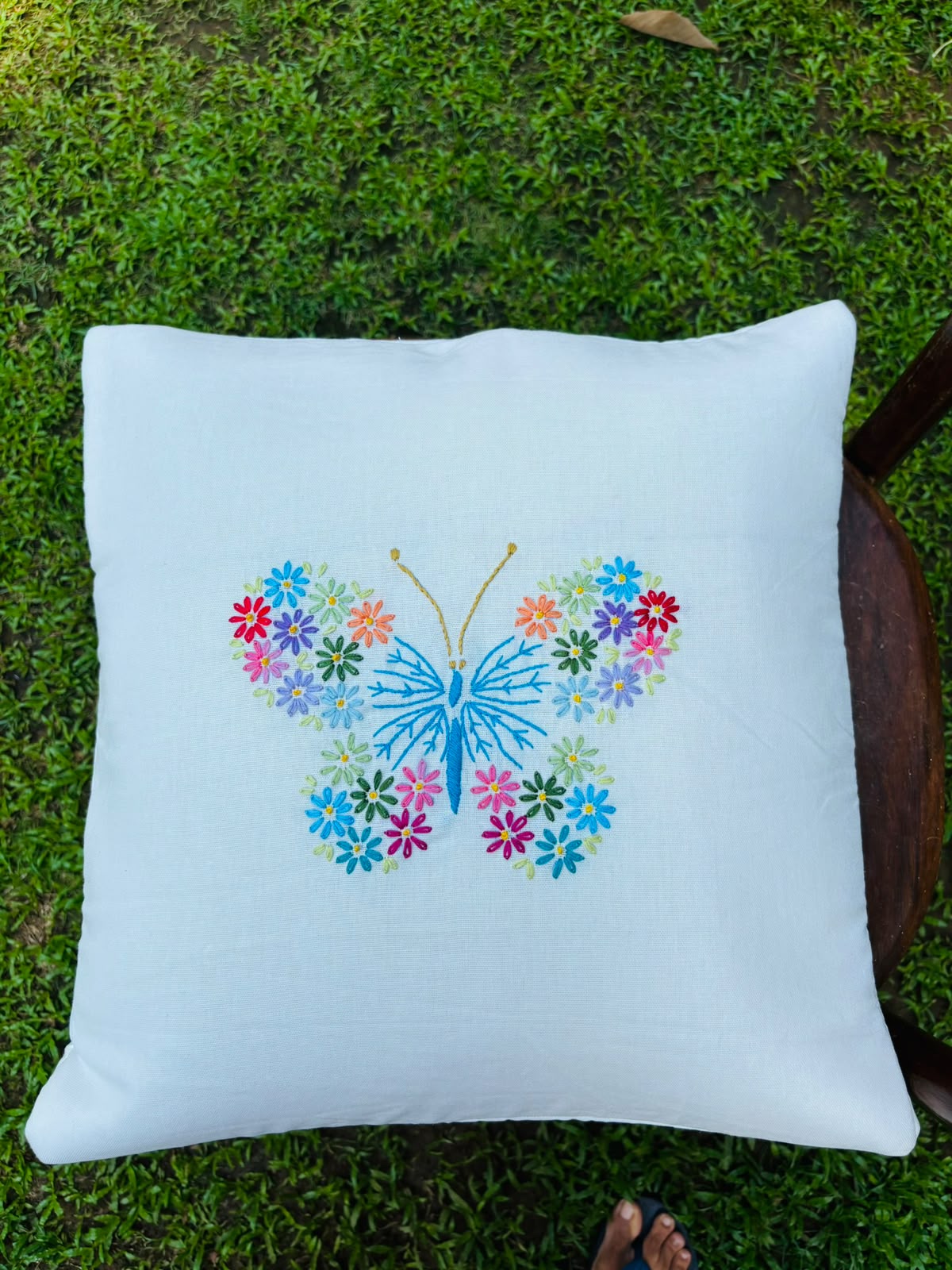 Hand Embroidered Floral Cushion/Pillow Cover
