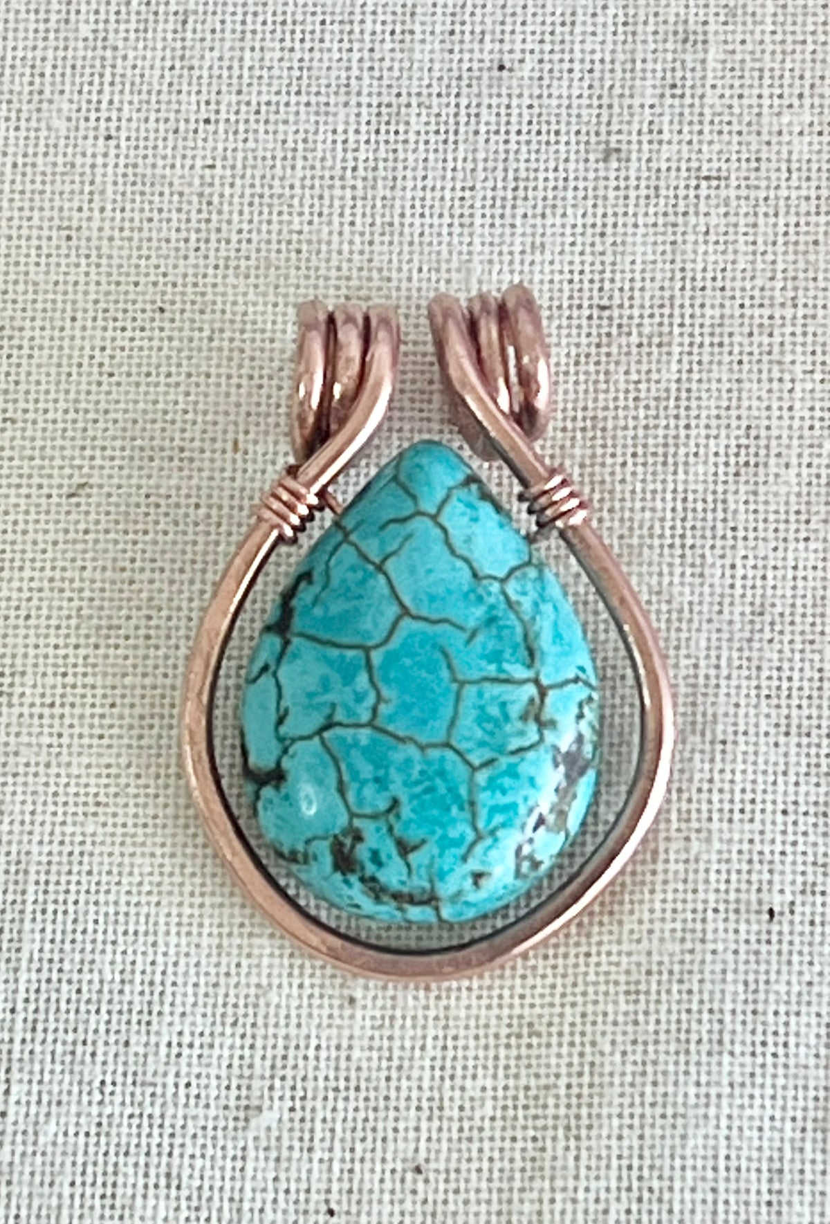 Copper and Stabilised Turquoise Pendant with Adjustable cord