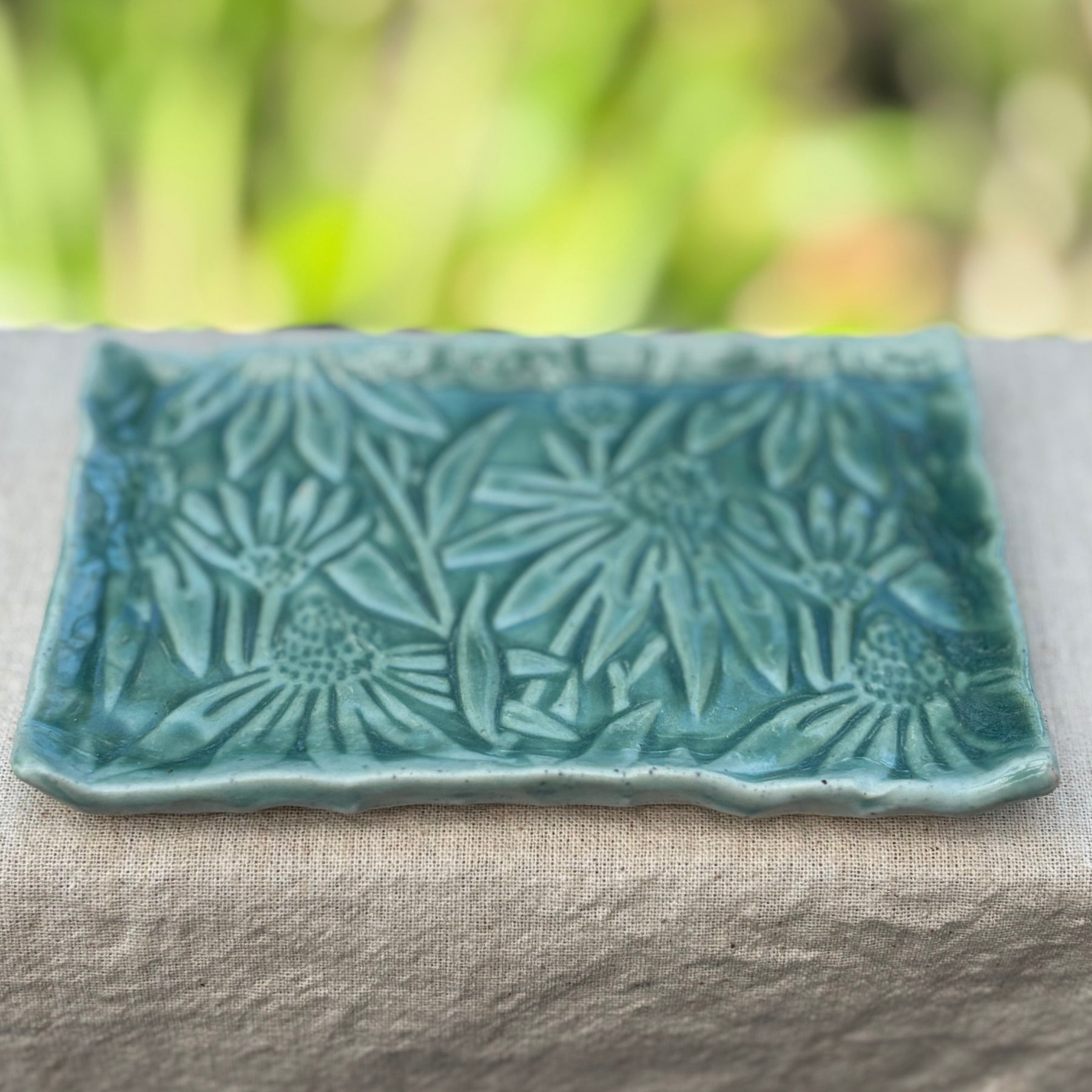 Handmade Ceramic Trinket | Jewellery | Small Food Plates | Spoon Rest | Saucer| Side Plate | Coneflower Floral Stoneware Dishes
