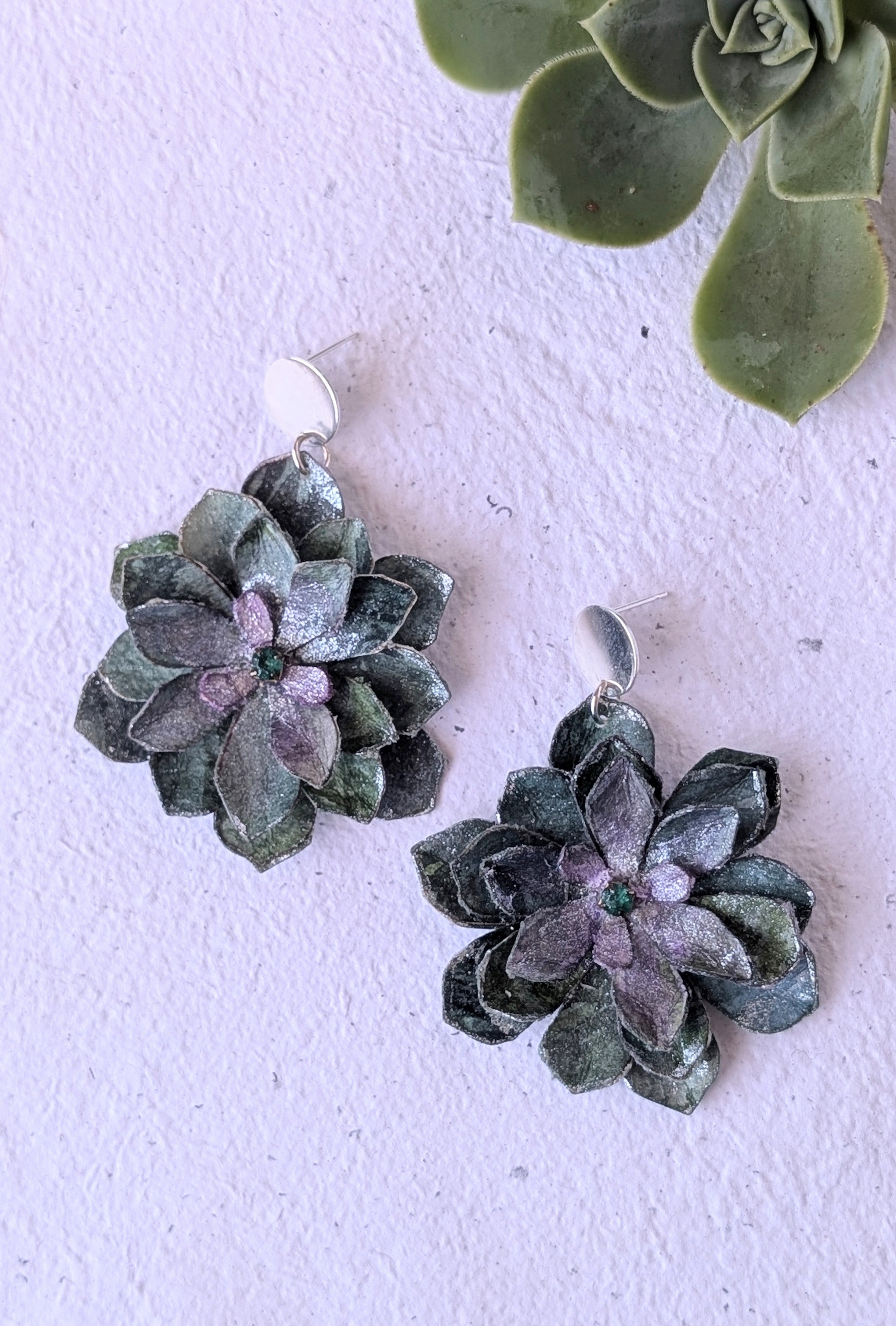 Handmade Aeonium Flower Earrings – Botanical Statement Jewellery