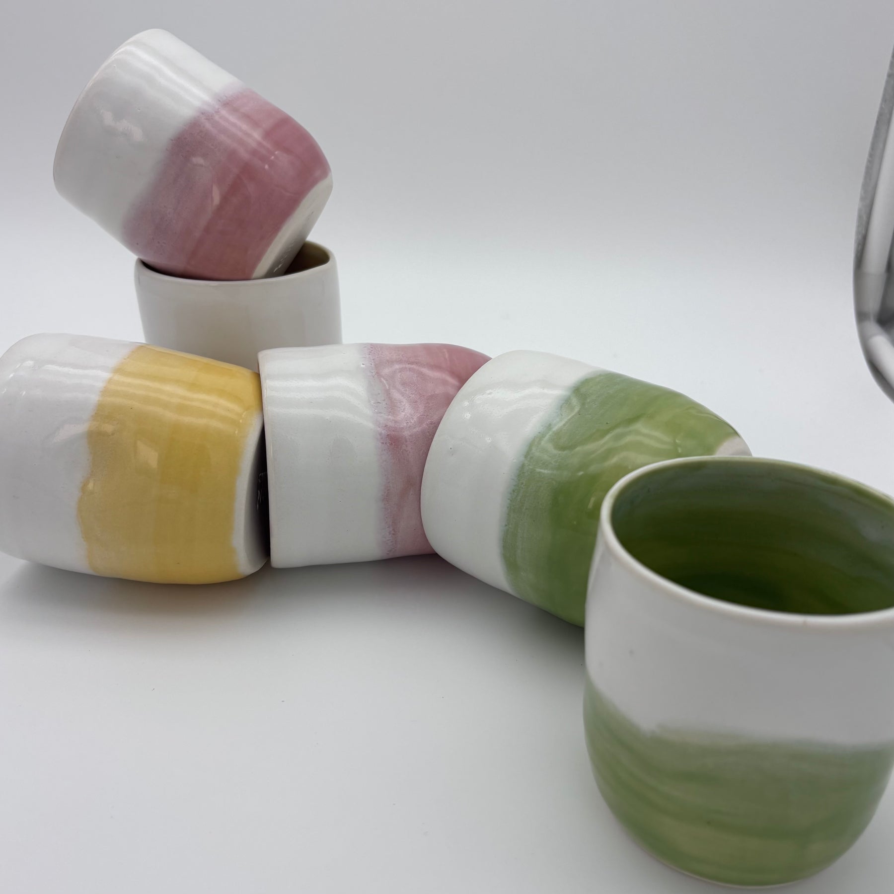 Handmade Ceramic Espresso Cup | Wheel Thrown | Handleless | Thumb Print | Duo Colours