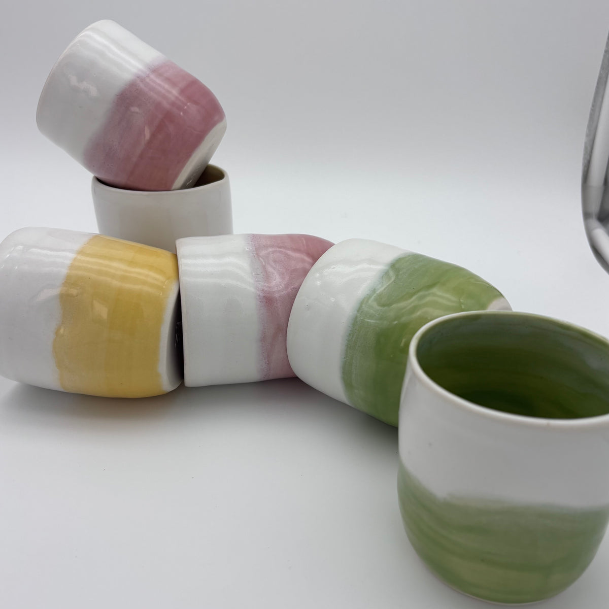 Handmade Ceramic Espresso Cup | Wheel Thrown | Handleless | Thumb Print | Duo Colours