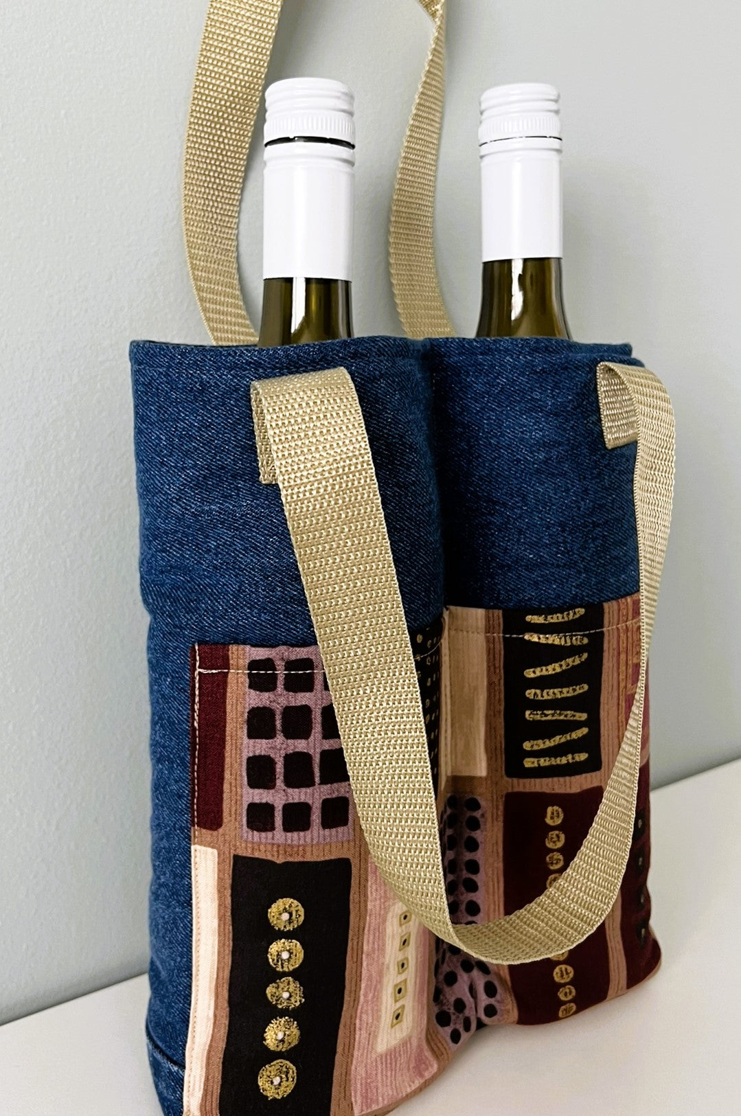 Upcycled Denim & Cotton Wine Carry Bag