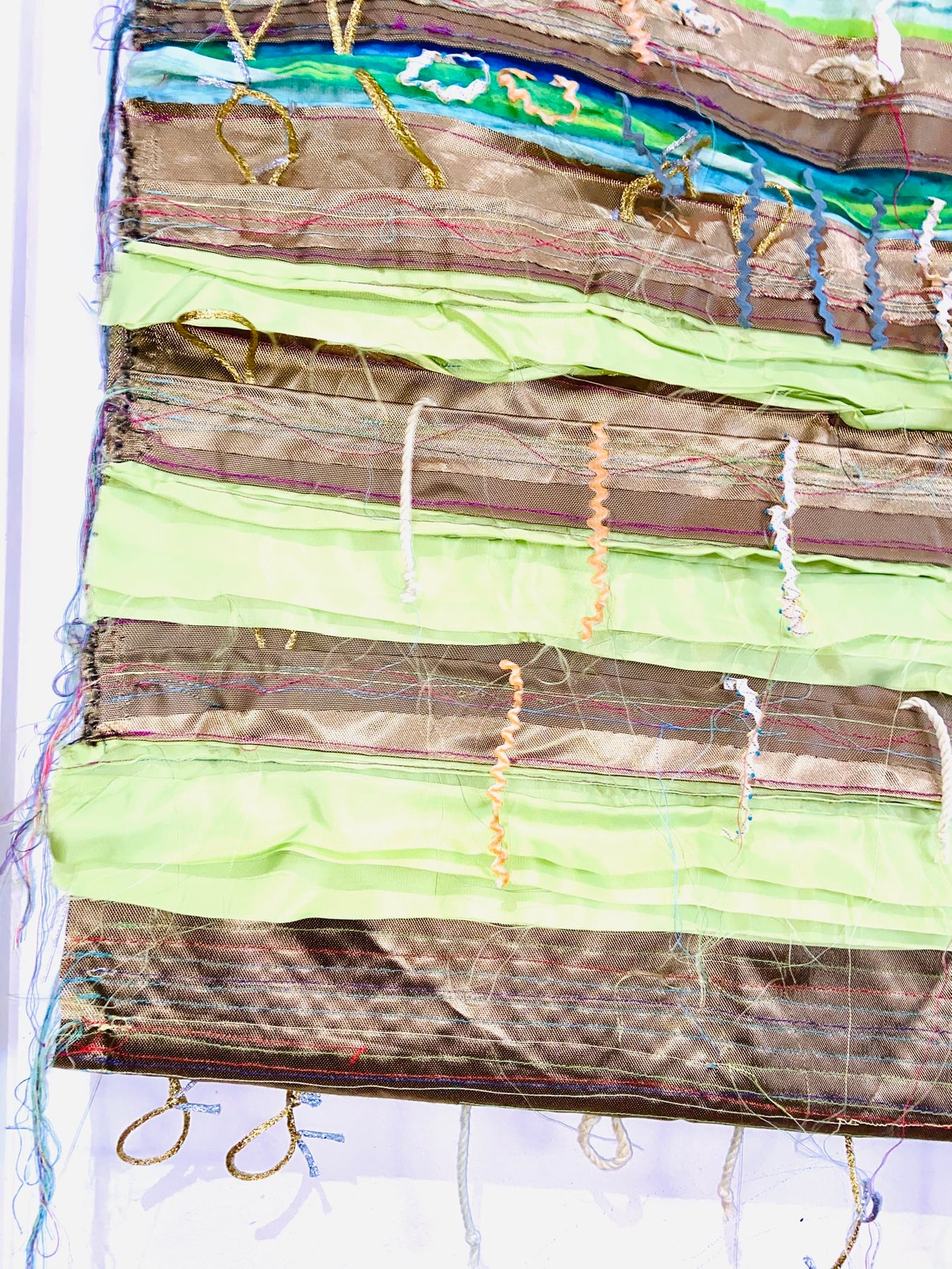 Green, Blue and Gold textile wall hanging