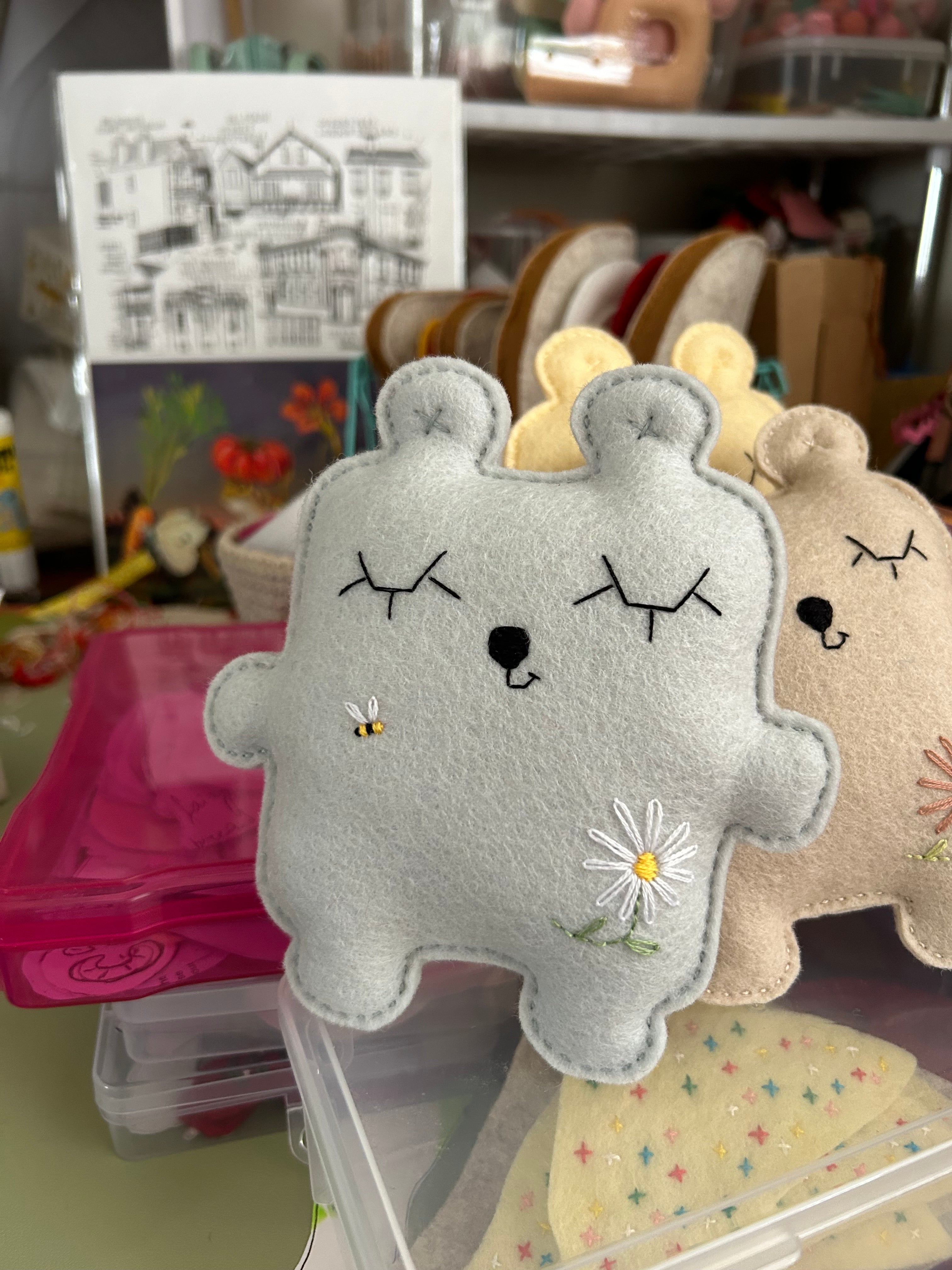 Bear soft toy, felt, embroidery, newborn gift, assorted colours