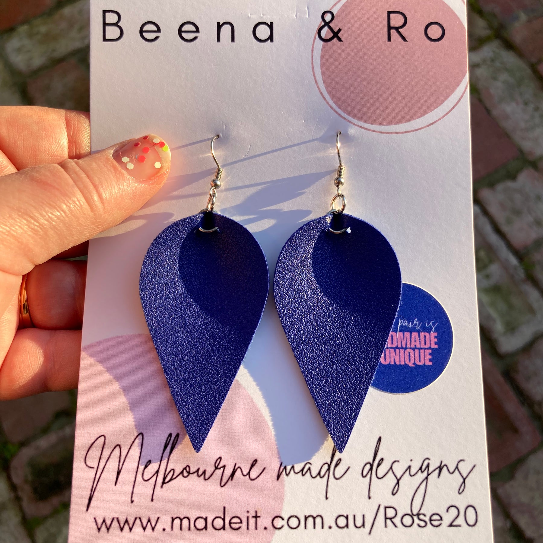 Blue faux leather earrings