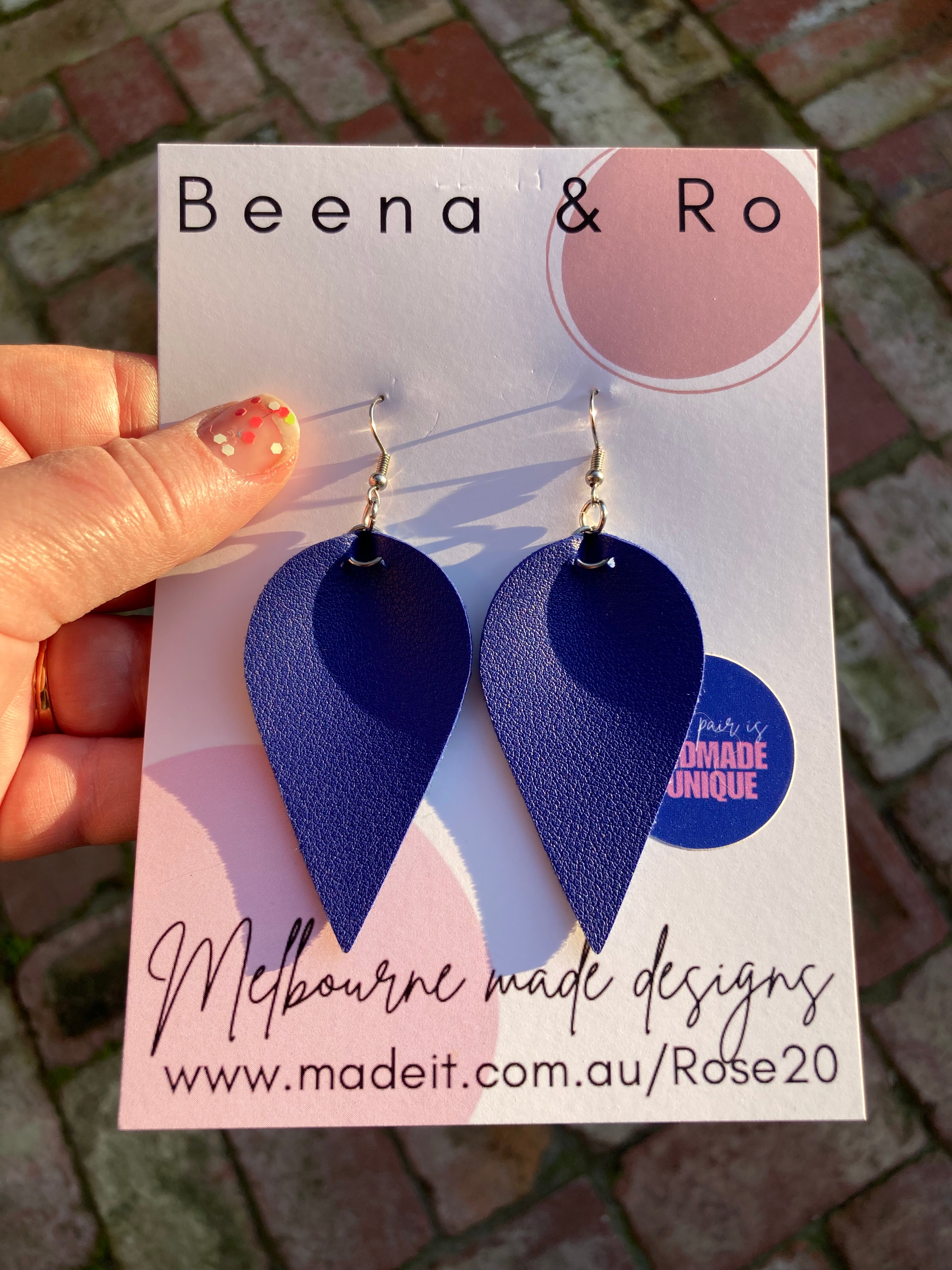 Blue faux leather earrings