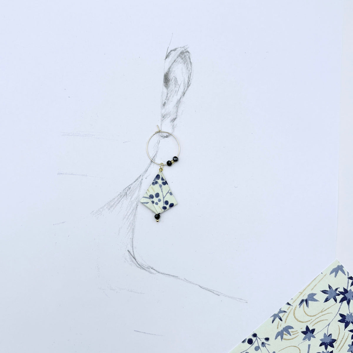 Origami Hoop Earrings – Blue and Gold Autumn Leaves on Japanese paper