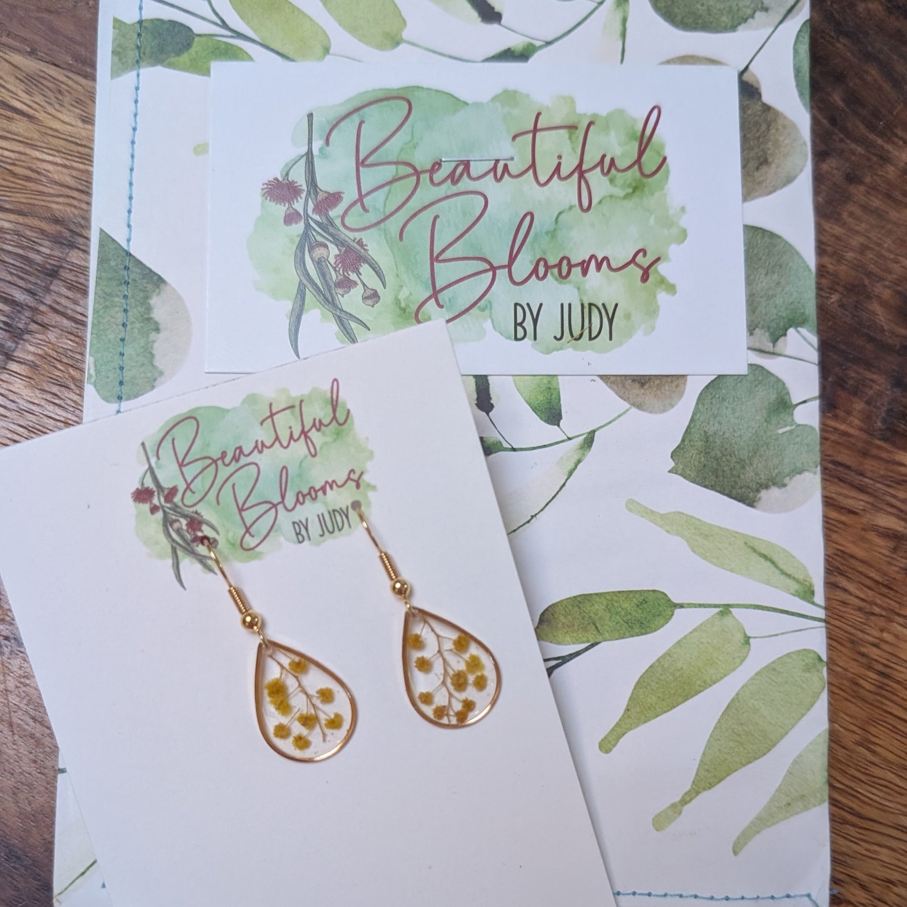 Dainty wattle teardrop Aussie earrings