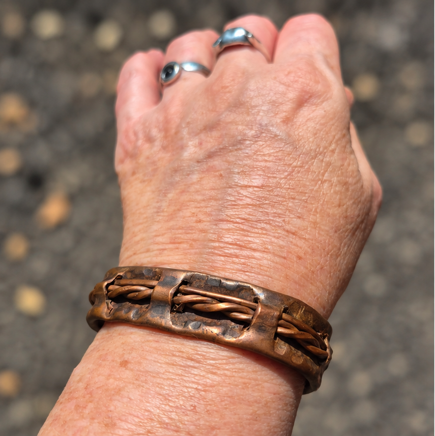 Handmade Leather-Look Openwork Copper Cuff B021