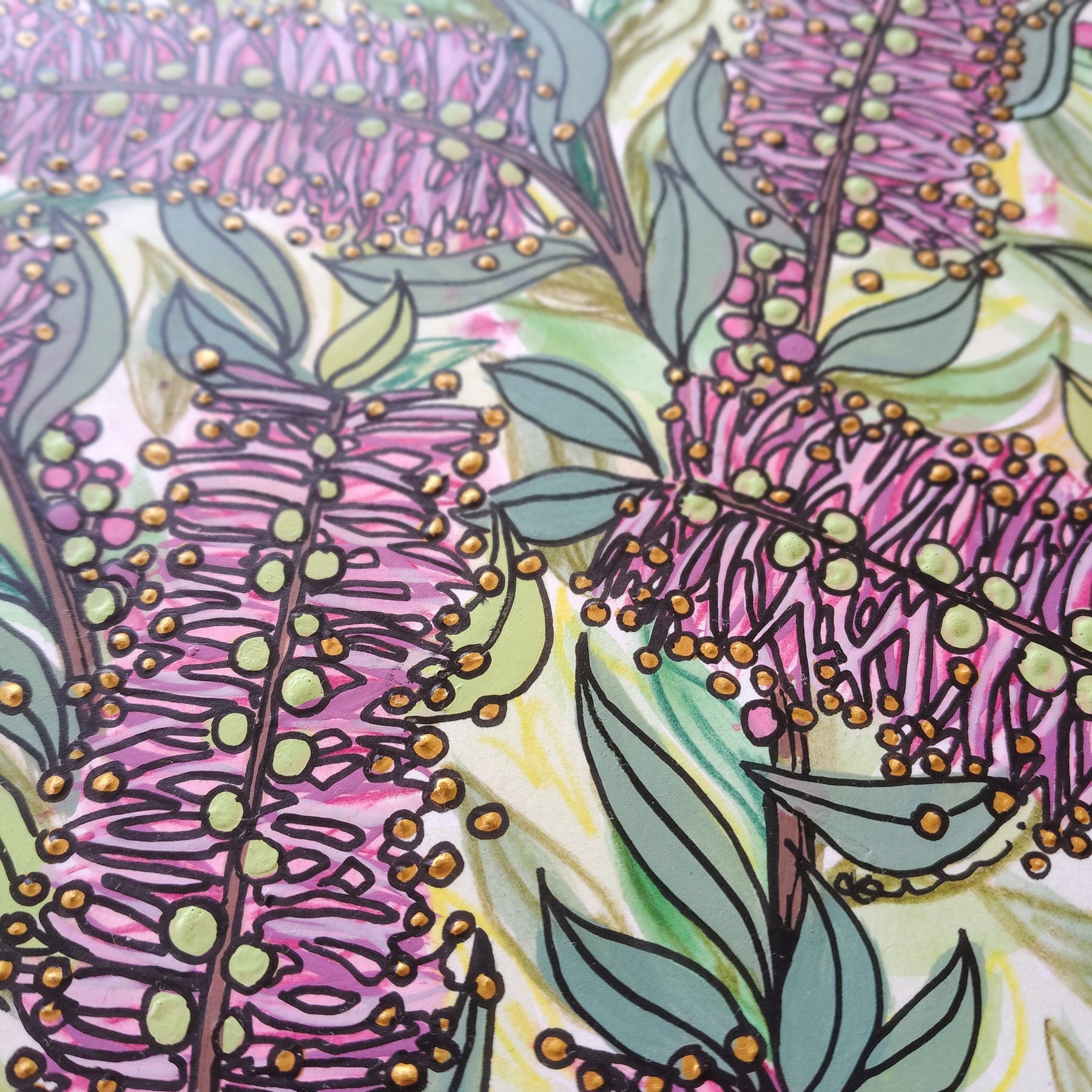 A4 Origianl Art - "Fairy Floss Bottlebrush" - Abstract Art
