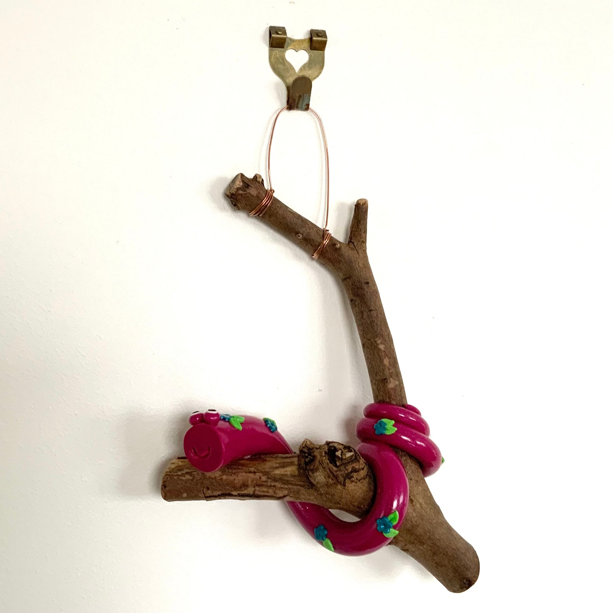 Gertie the Snake | Handmade Hanging Wall Decor | Polymer Clay on Gum Branch