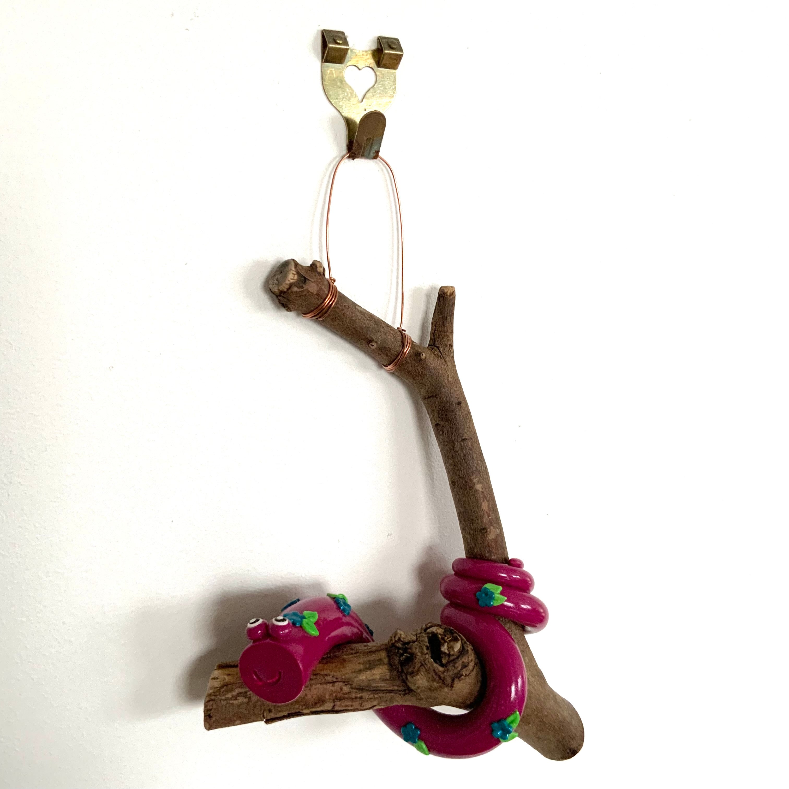 Gertie the Snake | Handmade Hanging Wall Decor | Polymer Clay on Gum Branch
