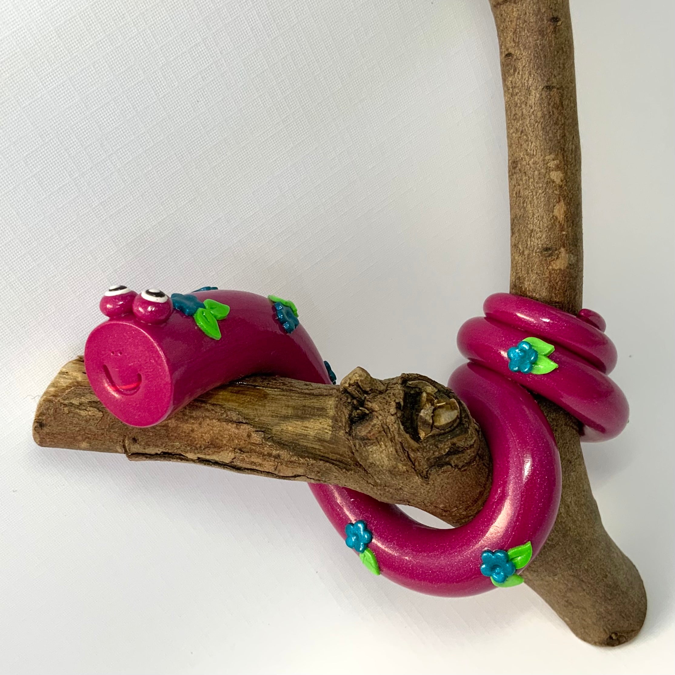 Gertie the Snake | Handmade Hanging Wall Decor | Polymer Clay on Gum Branch