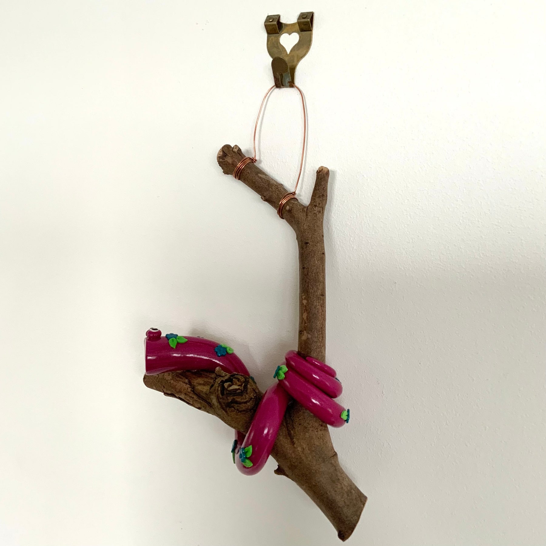 Gertie the Snake | Handmade Hanging Wall Decor | Polymer Clay on Gum Branch