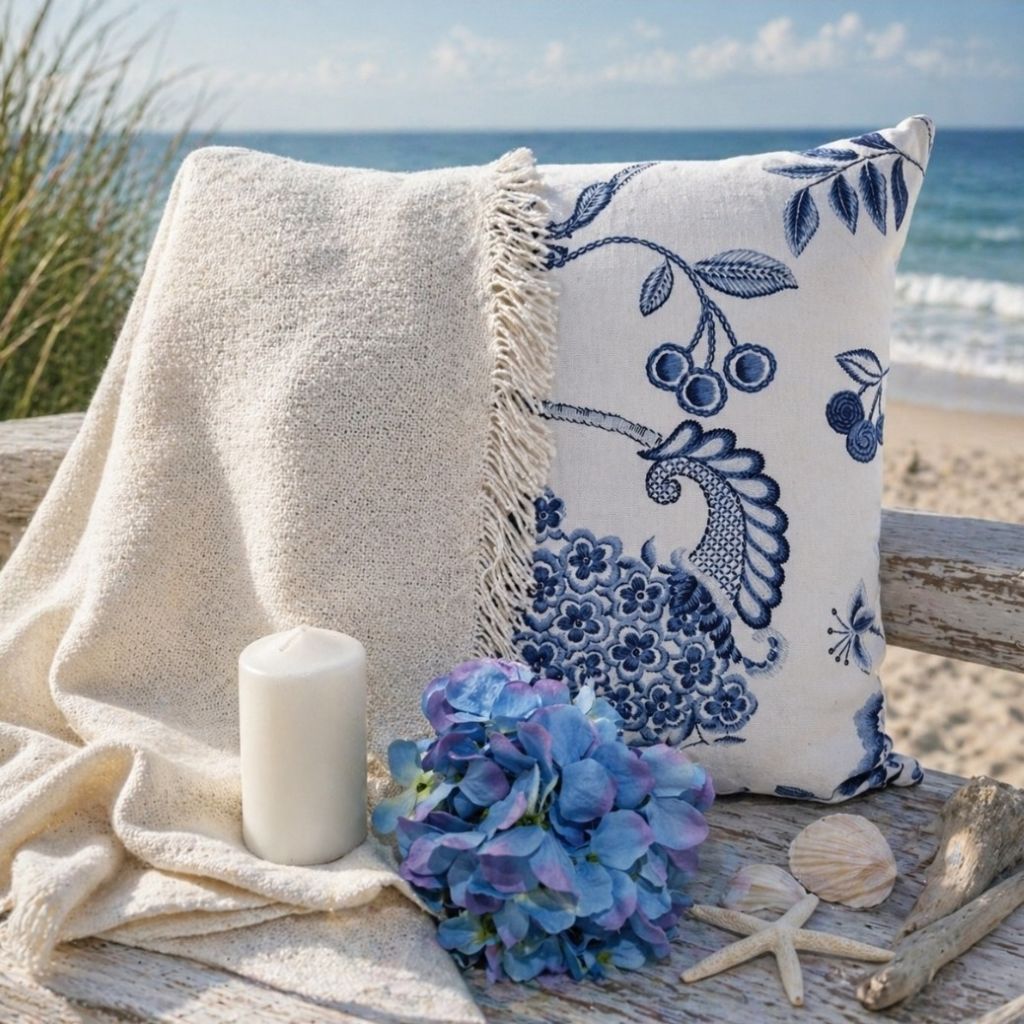 Blue and white floral cushion cover-Hamptons style