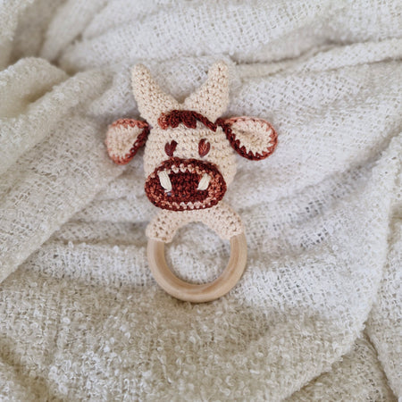 Crochet Highland Cow/Bull Rattle Teething Ring
