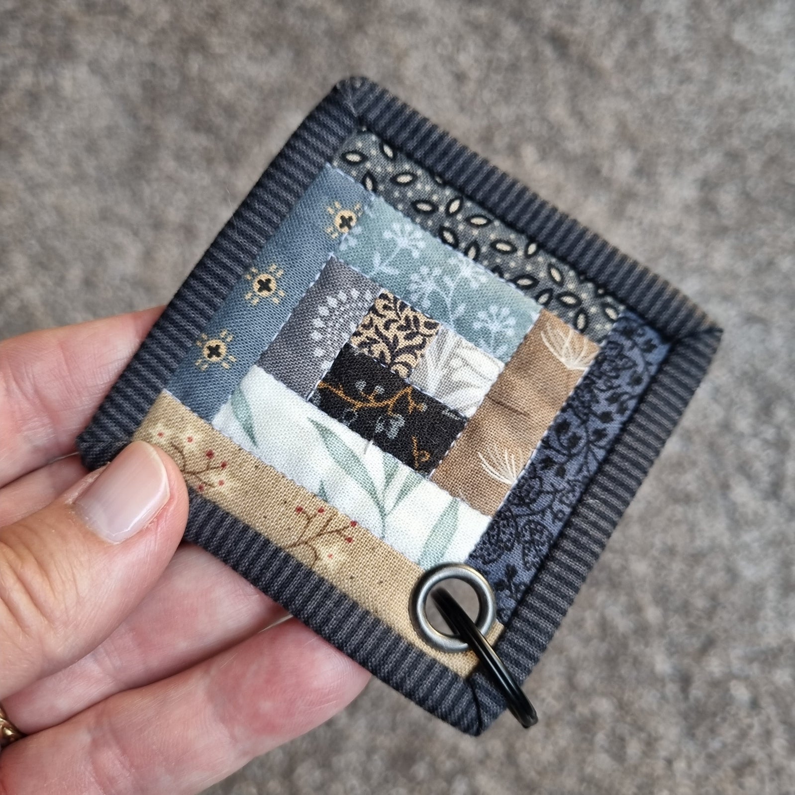 Patchwork Quilted Log Cabin Keyring