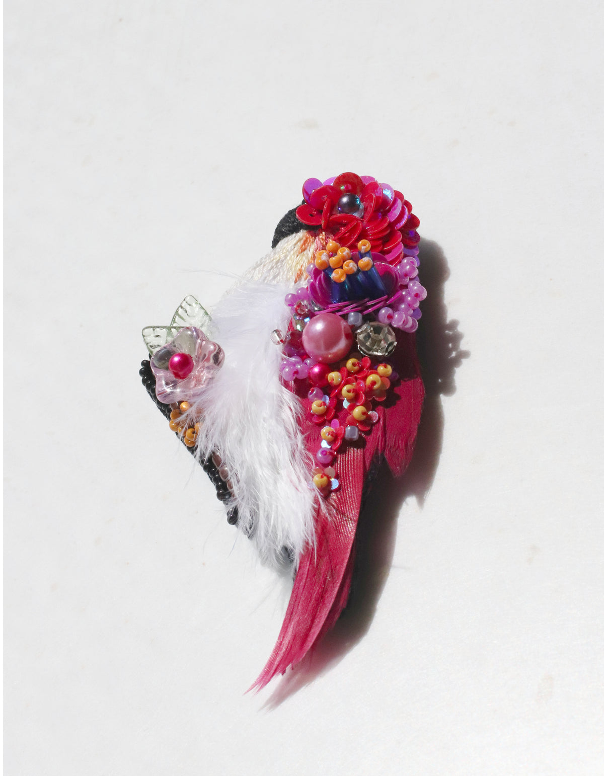 Crimson Feather Beaded Brooch