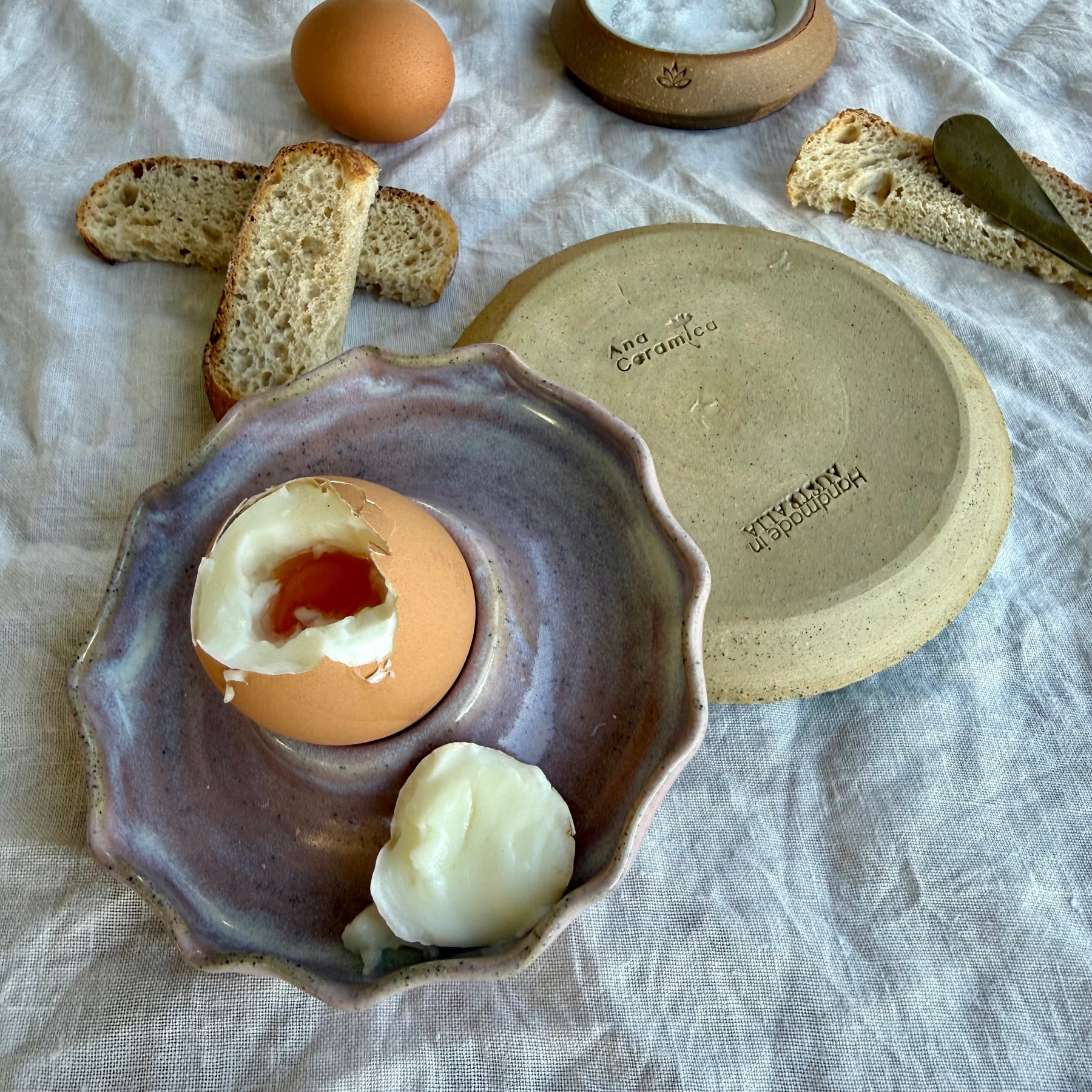 Slow Mornings Ceramic Egg Plate Set | Handmade Breakfast Plates