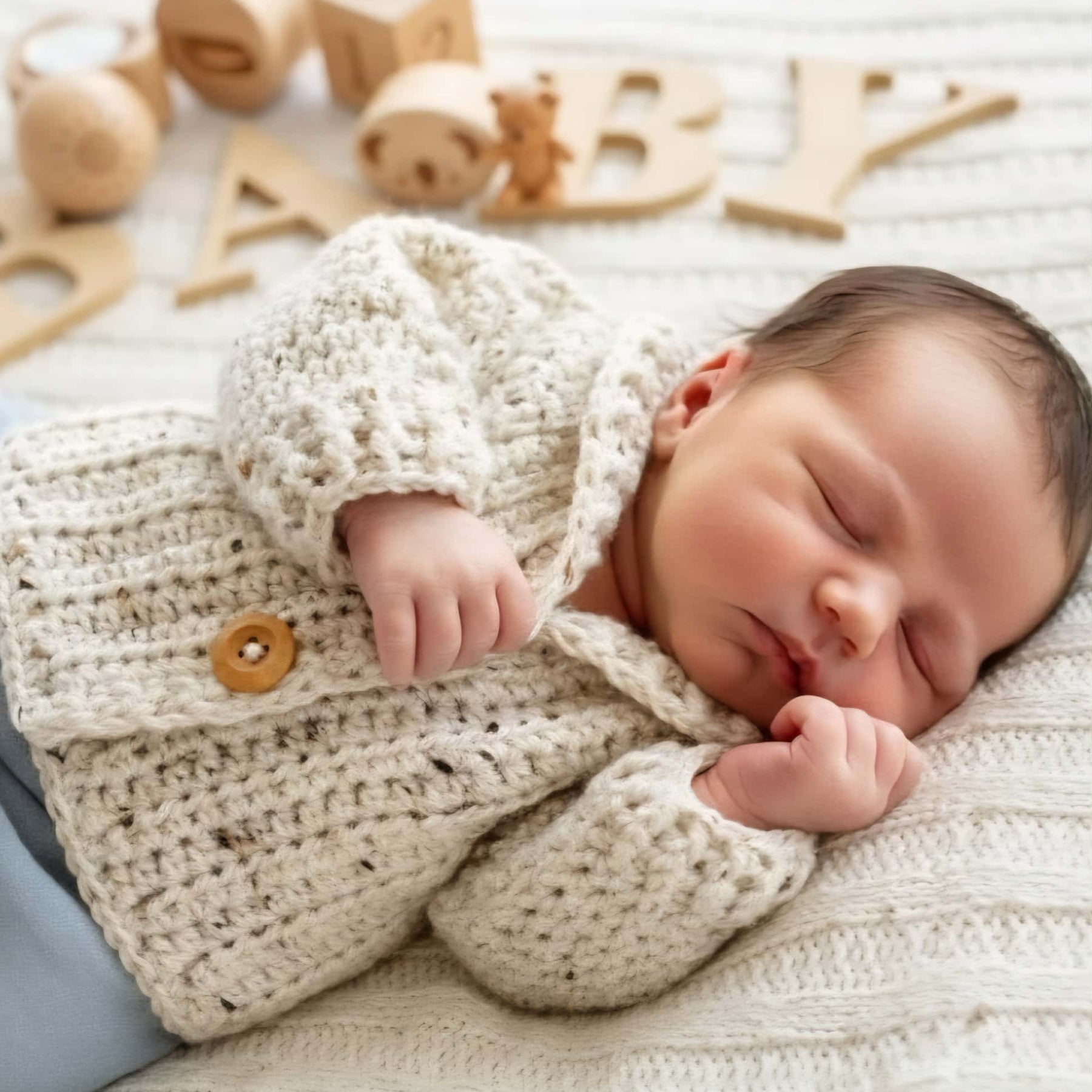 Baby Grandpa Cardigan | Oatmeal | Newborn | Handmade | Crochet | 0-3 months