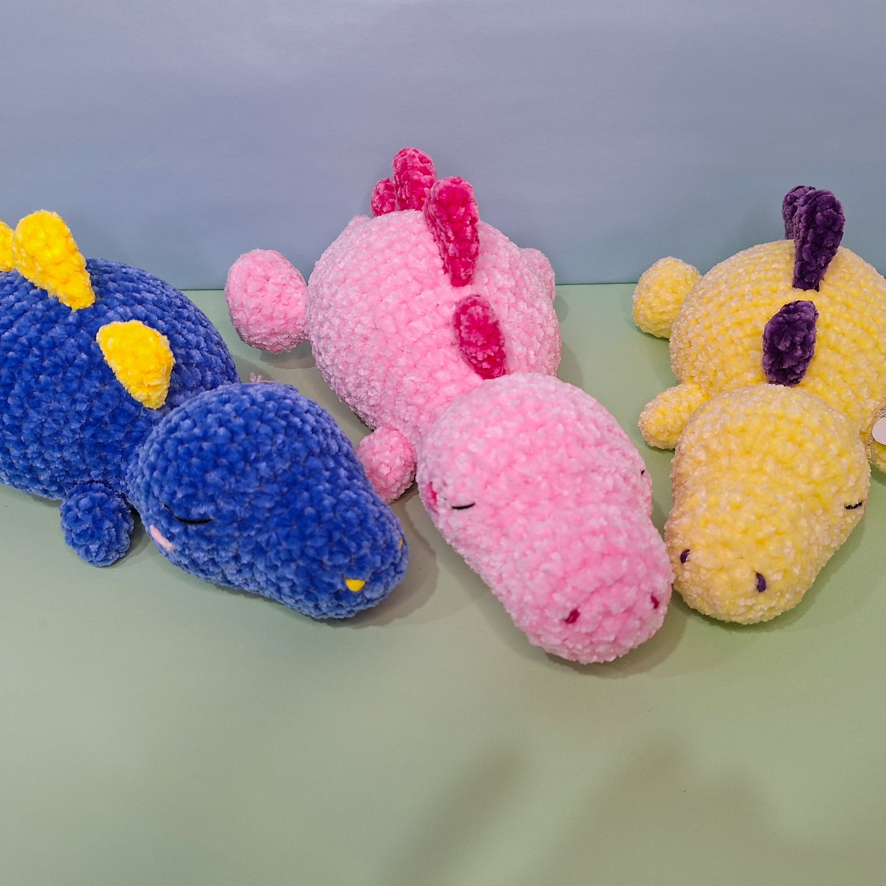 Pink Sleepy Velvet Crocheted Dinosaur Cuddle Toy