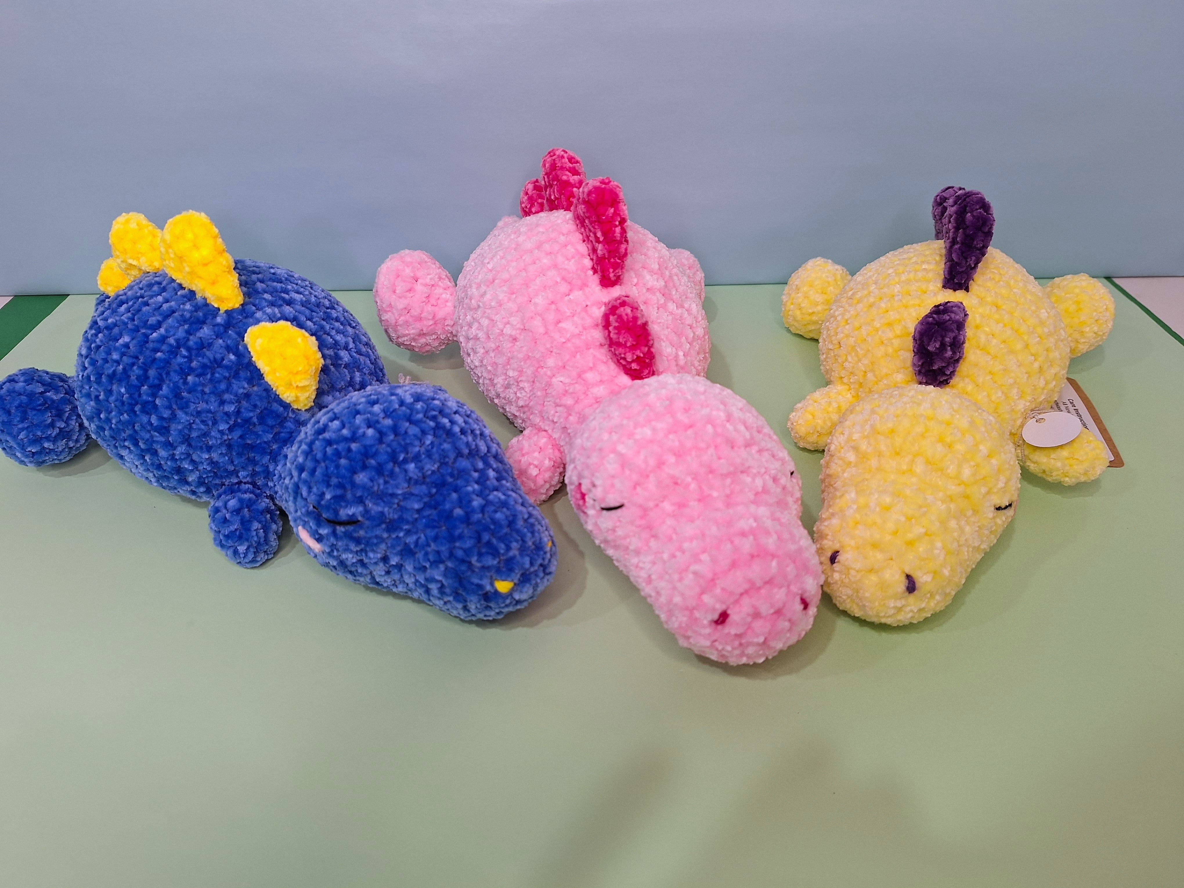 Pink Sleepy Velvet Crocheted Dinosaur Cuddle Toy