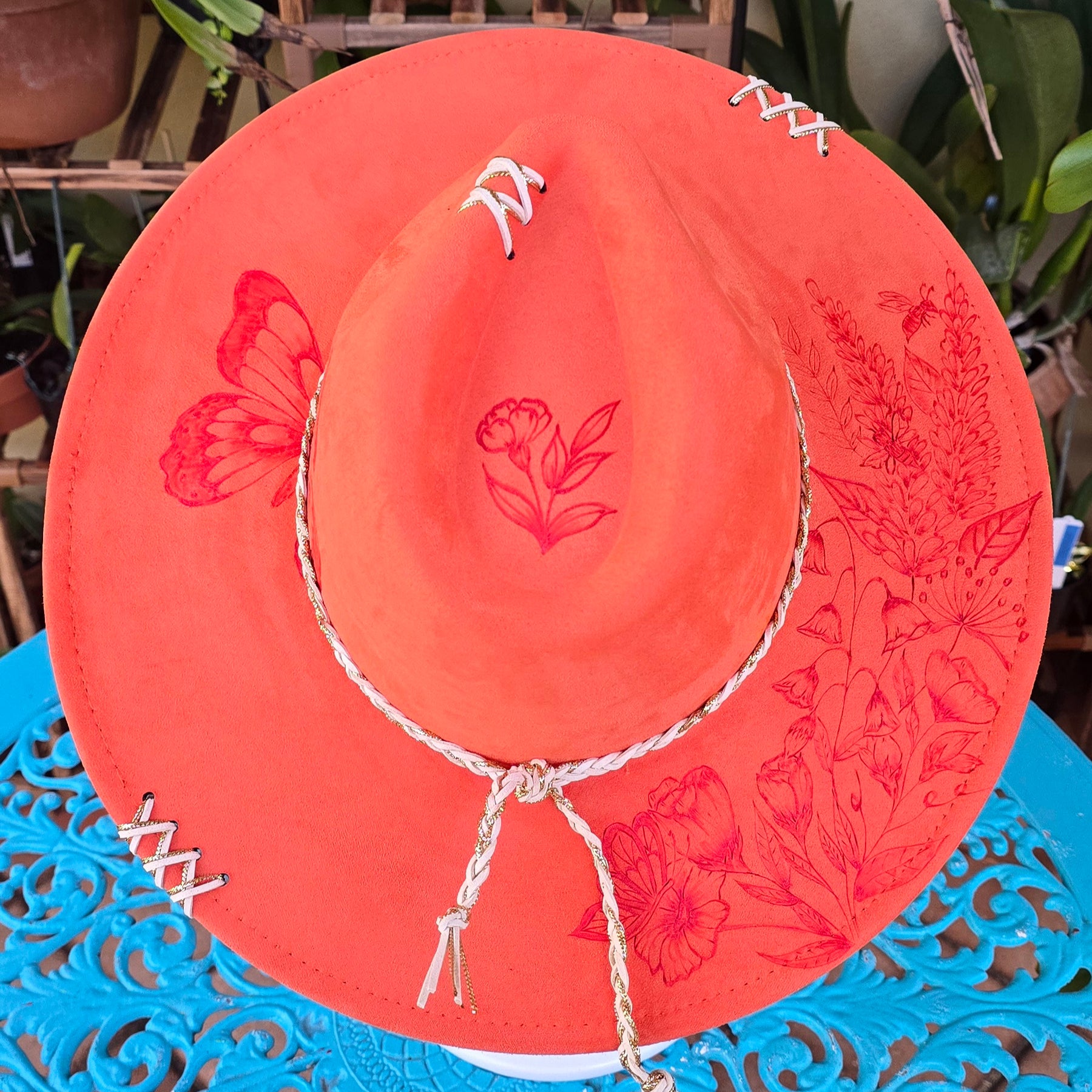 Hand burnt fedora Butterfly collection: The Wildflower & Bee Garden