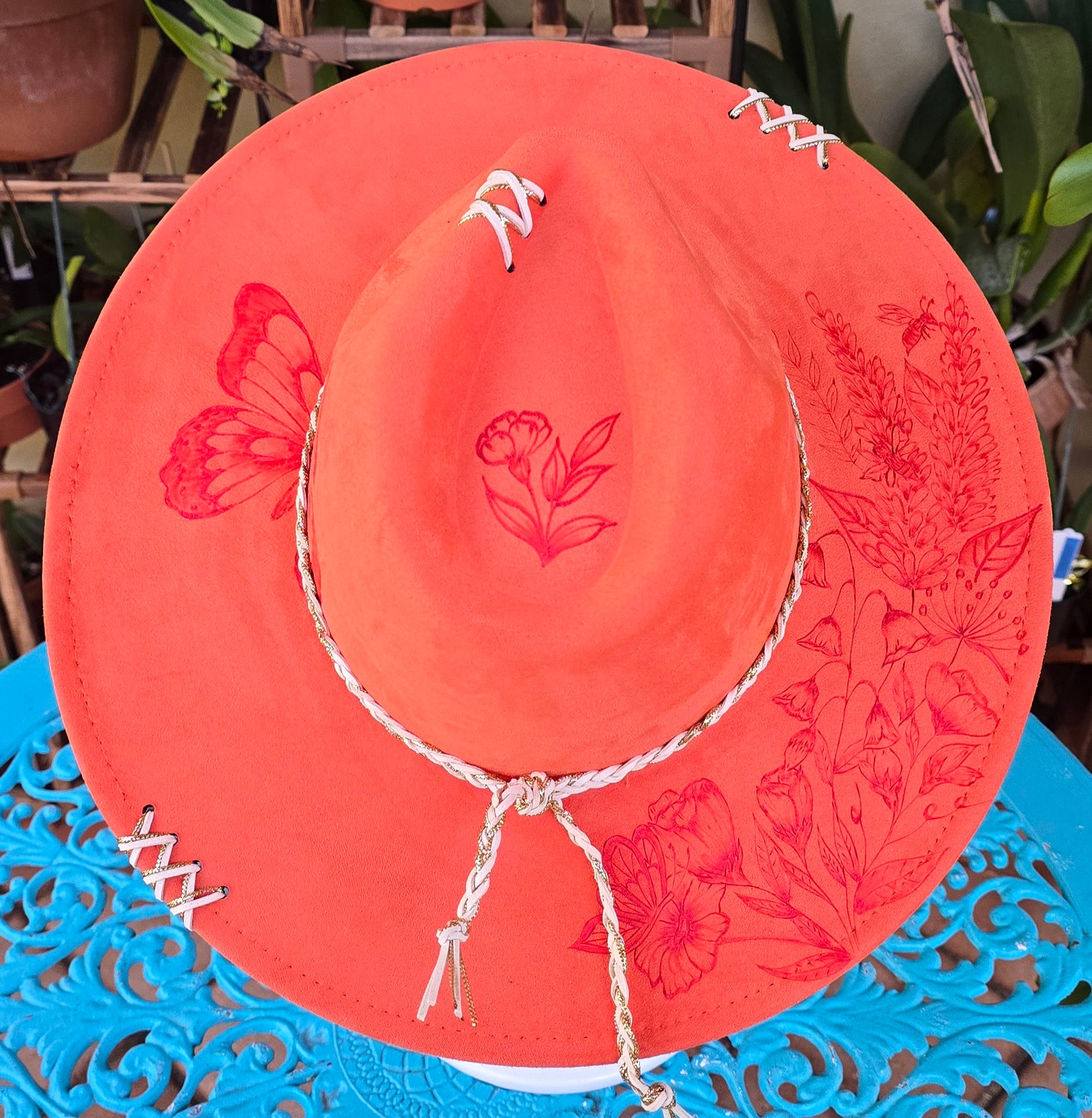 Hand burnt fedora Butterfly collection: The Wildflower & Bee Garden