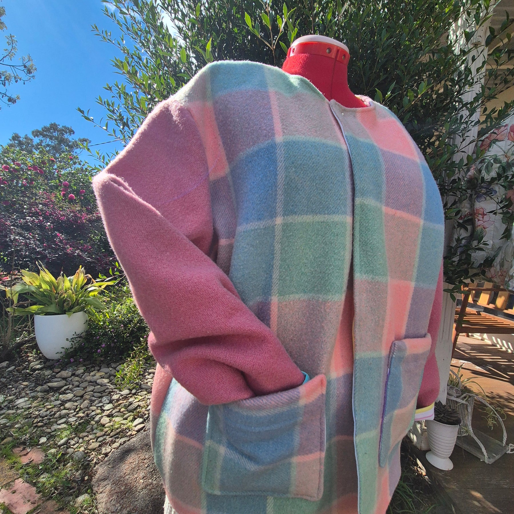 Upcycled woollen blanket jacket size 16