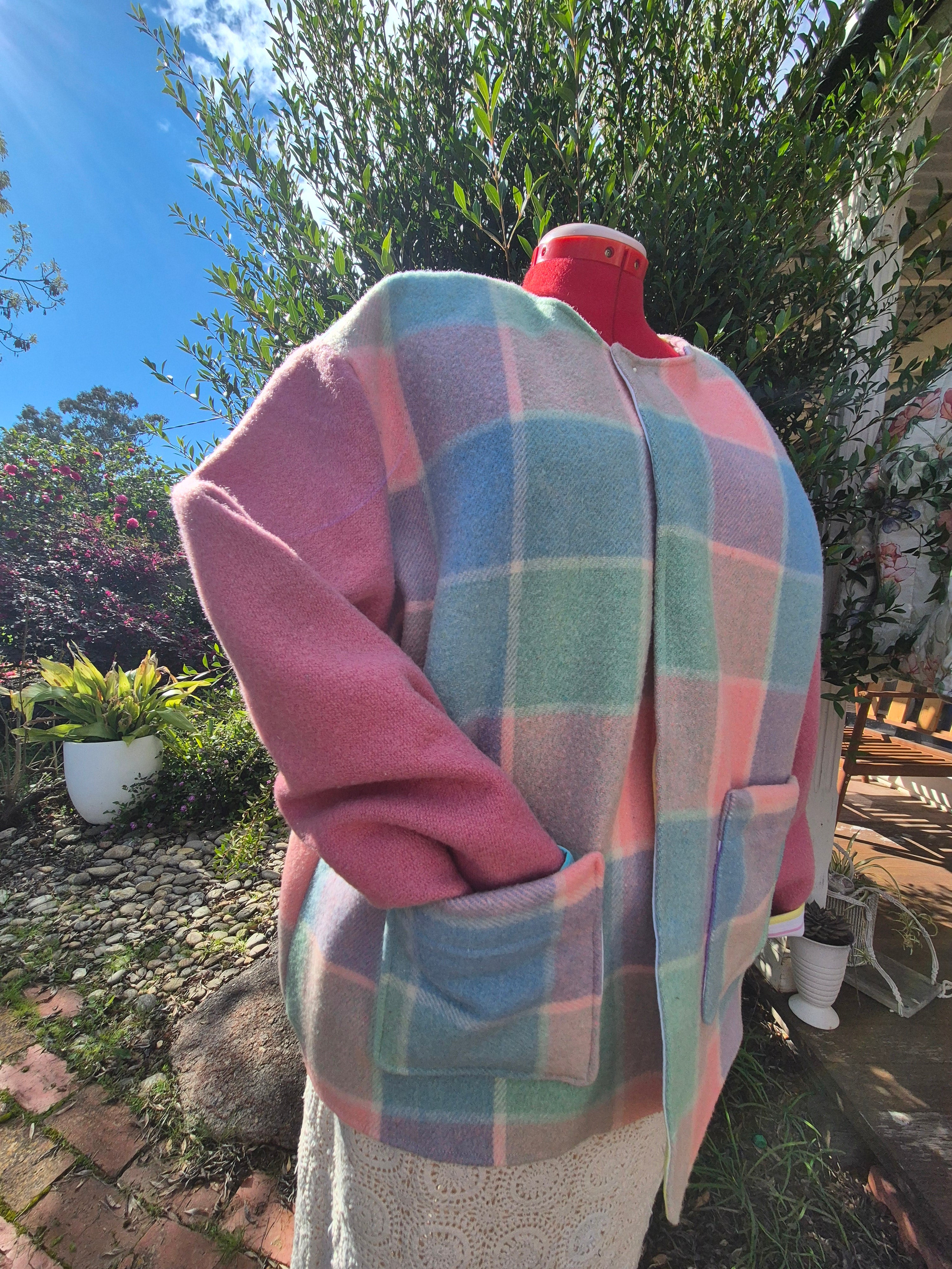 Upcycled woollen blanket jacket size 16