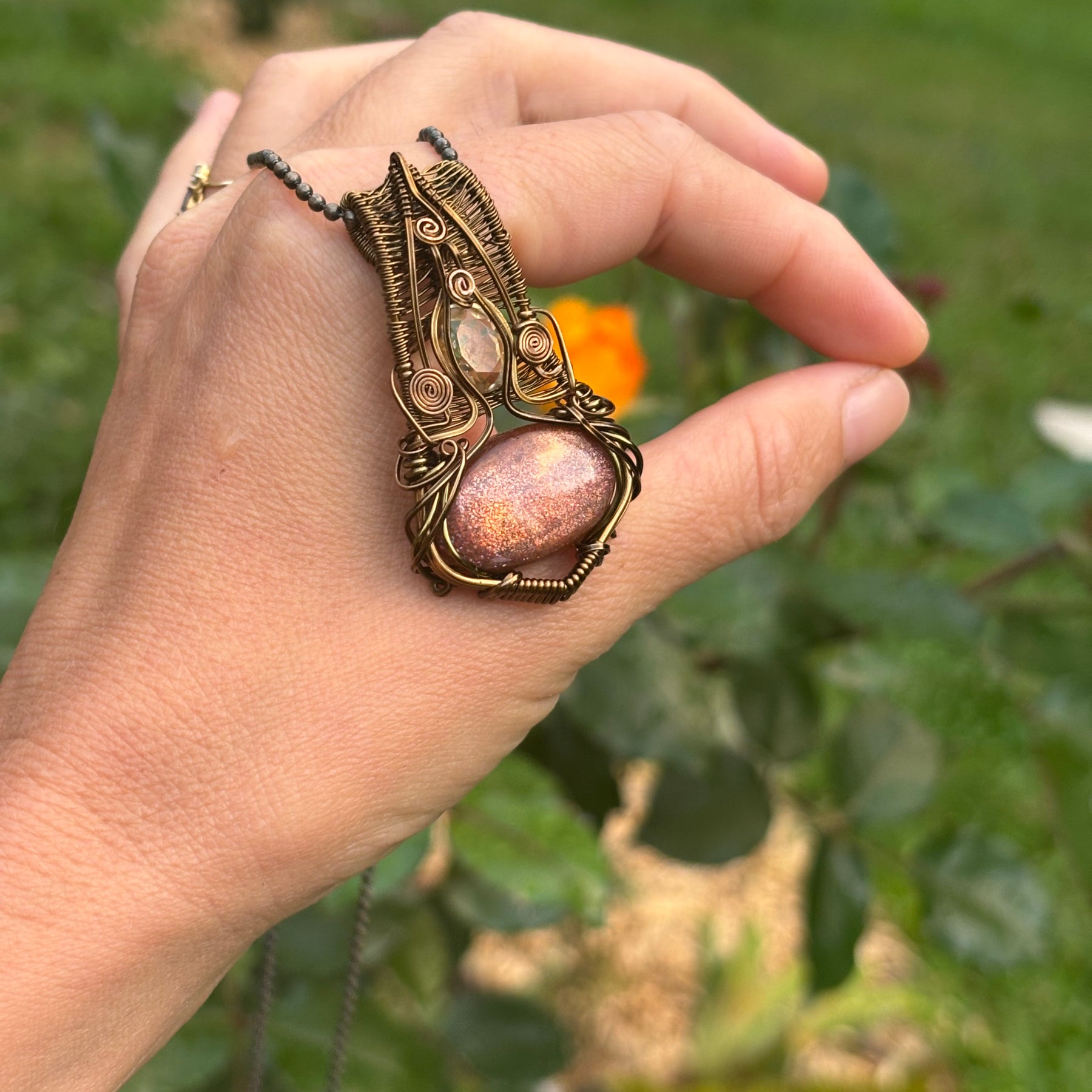 Natural Sunstone Citrine copper crystal pendant