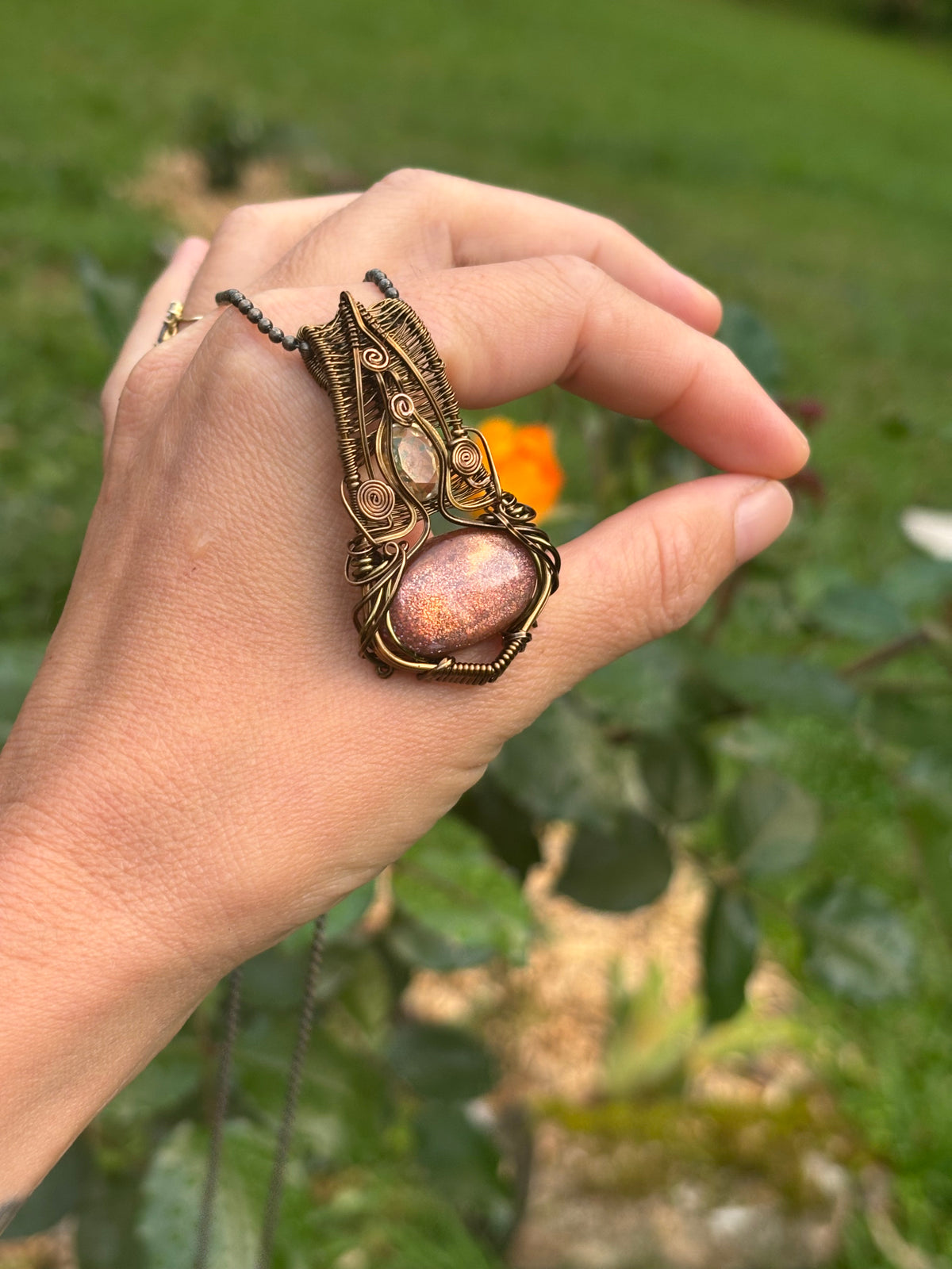 Natural Sunstone Citrine copper crystal pendant