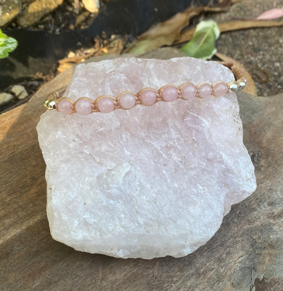 Rose Quartz Beaded Anklet: Macrame Adjustable Waterproof