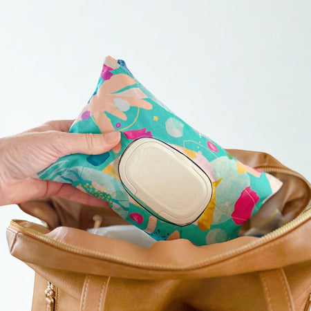 Modern Abstract Handmade Nappy Wipe Pouch – Reusable Baby Wipes Clutch