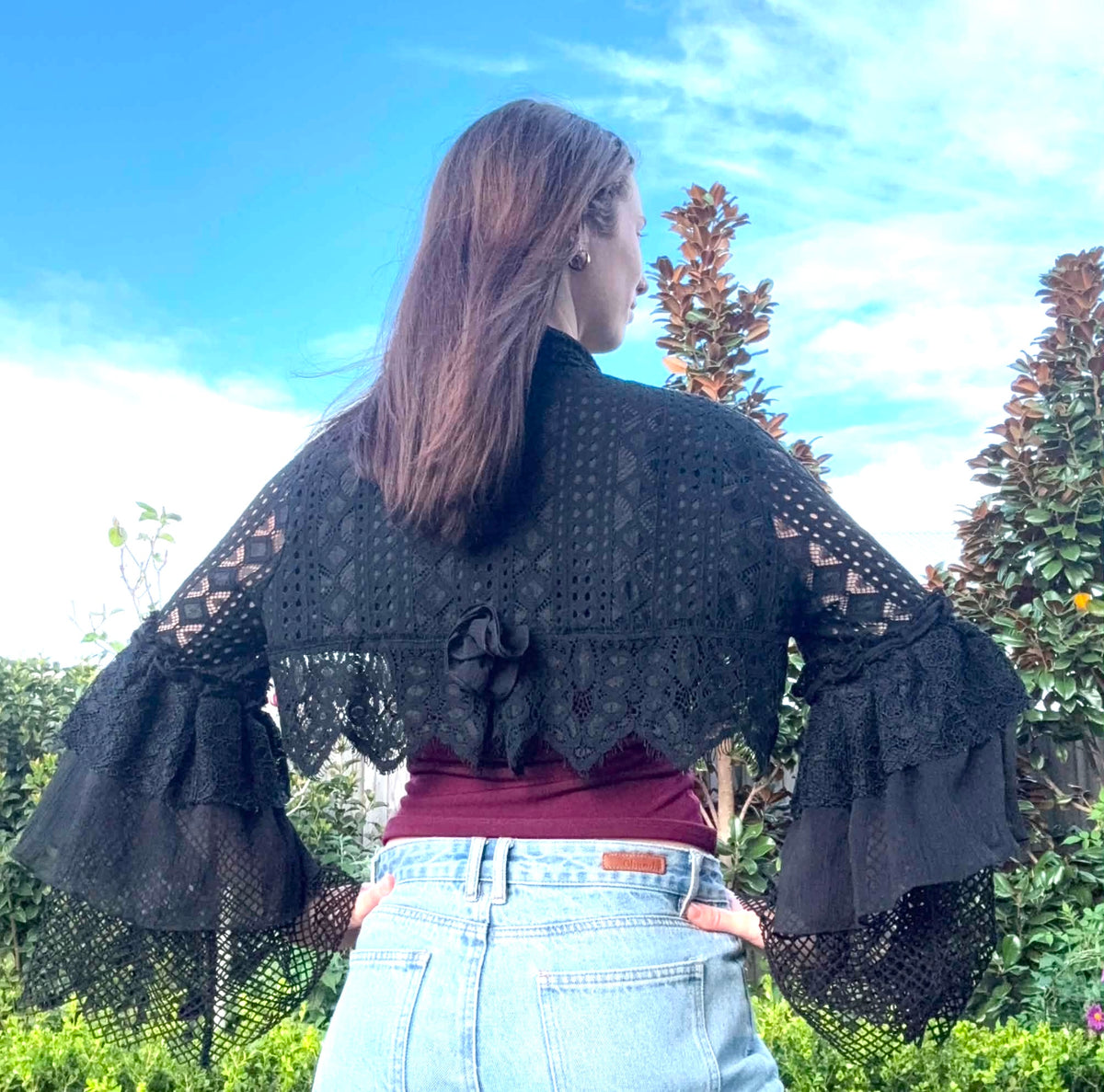 Upcycled Black Lace Bolero Layered Sleeves