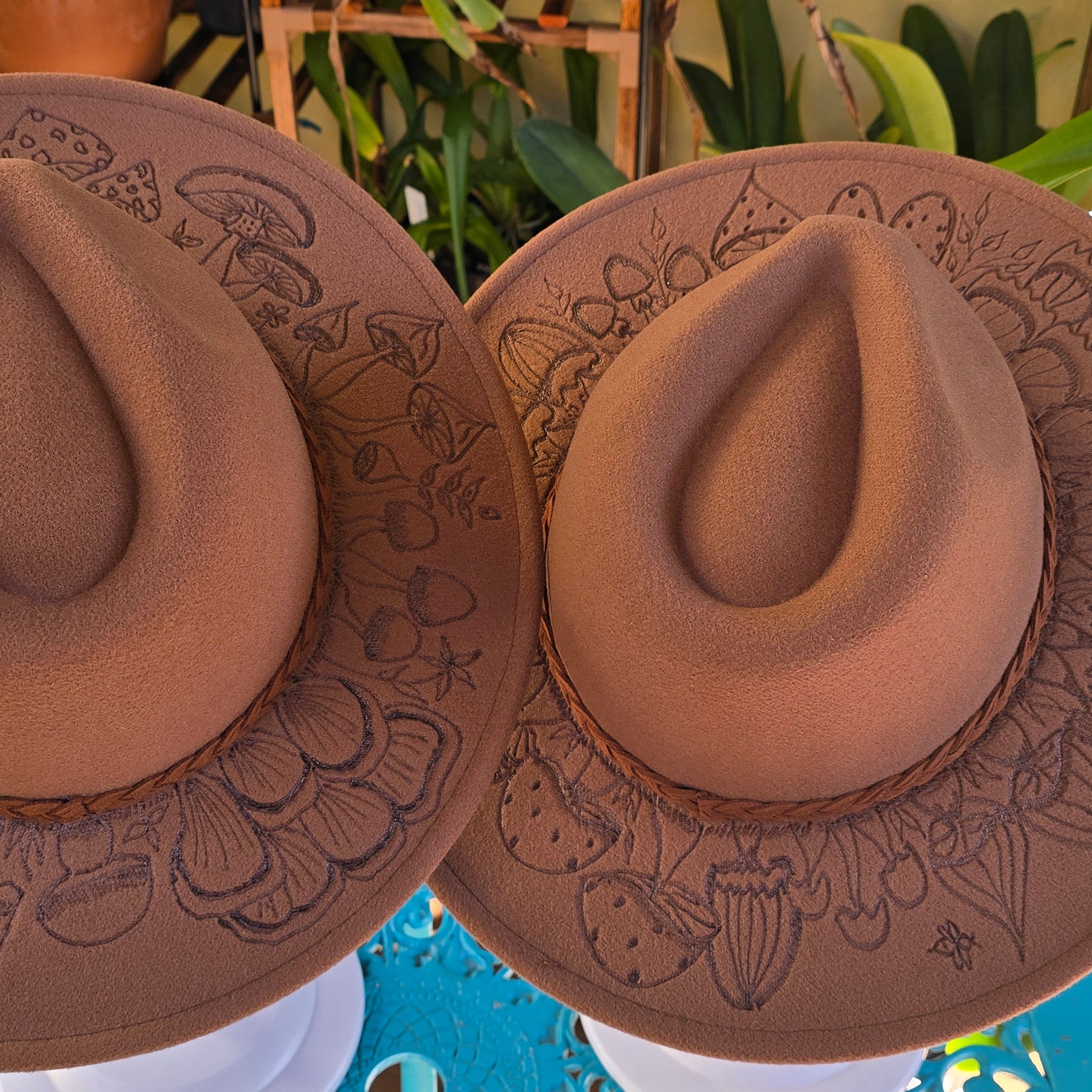 Mother & Me hand burnt pyrography fedora hat collection
